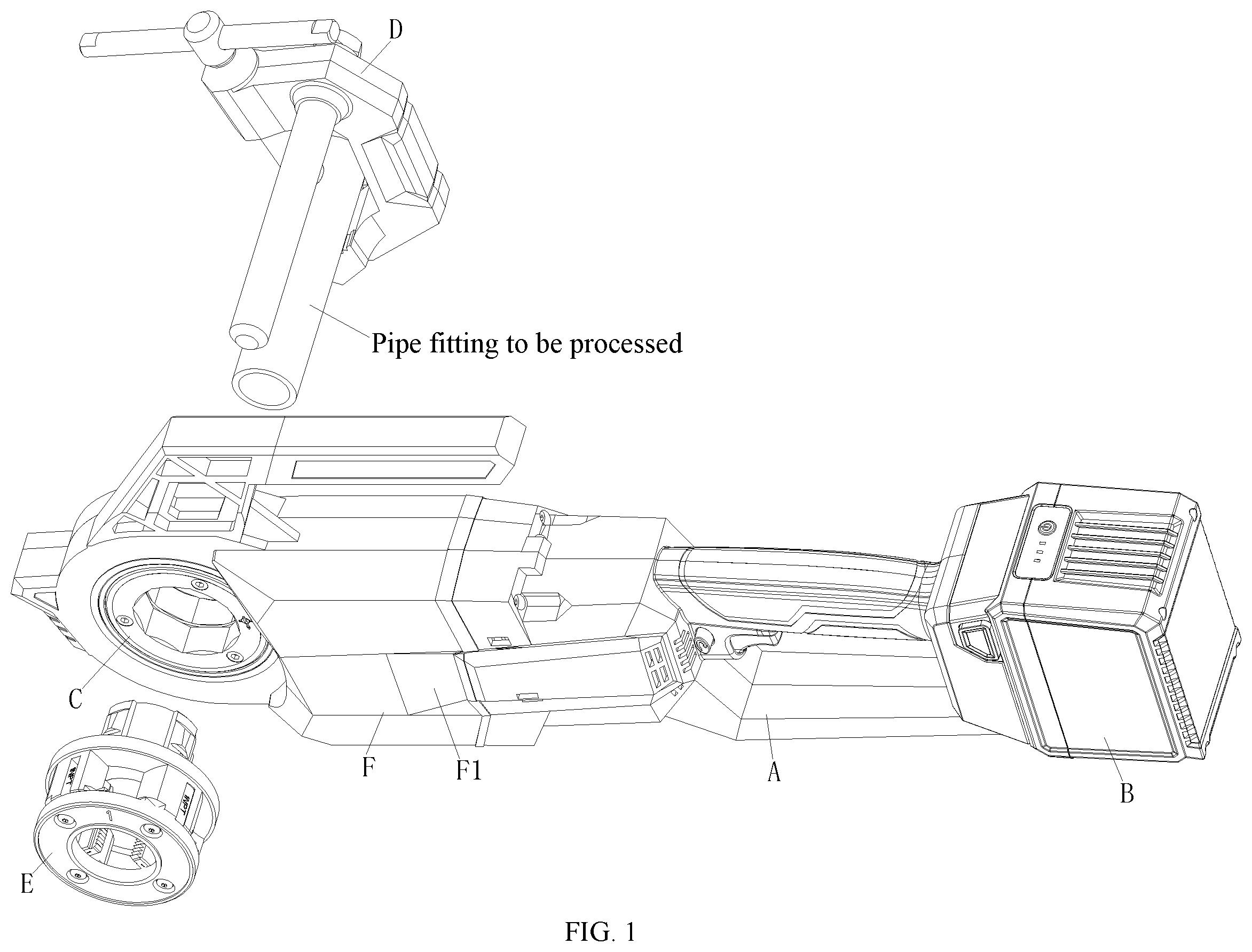 Patent US12479038 — Handheld lithium battery threading machine and threading method — Figure 1