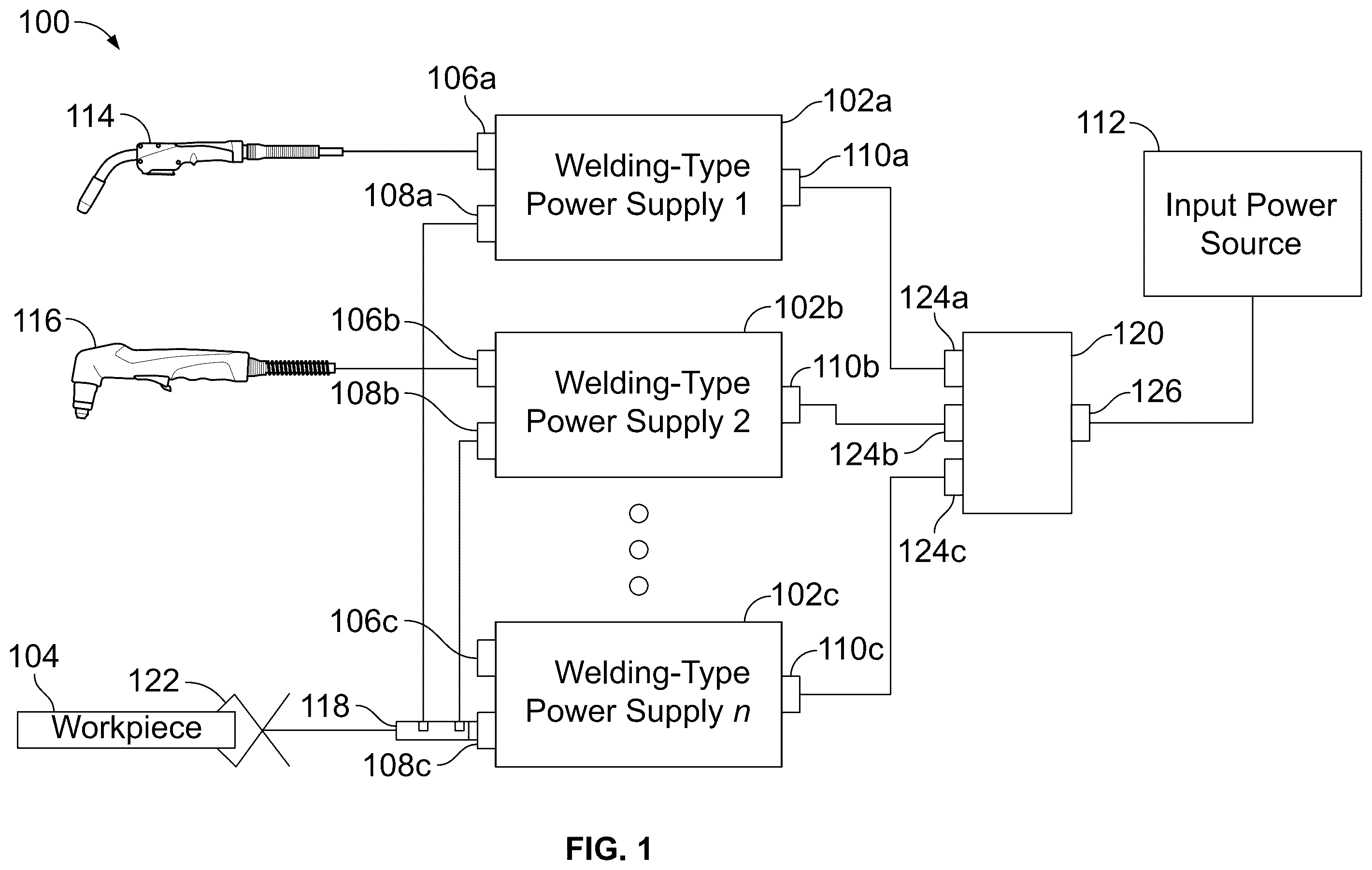 Patent US12479039 Figure 1 – Systems and methods to have multiple welding-type power supplies concurrently set up