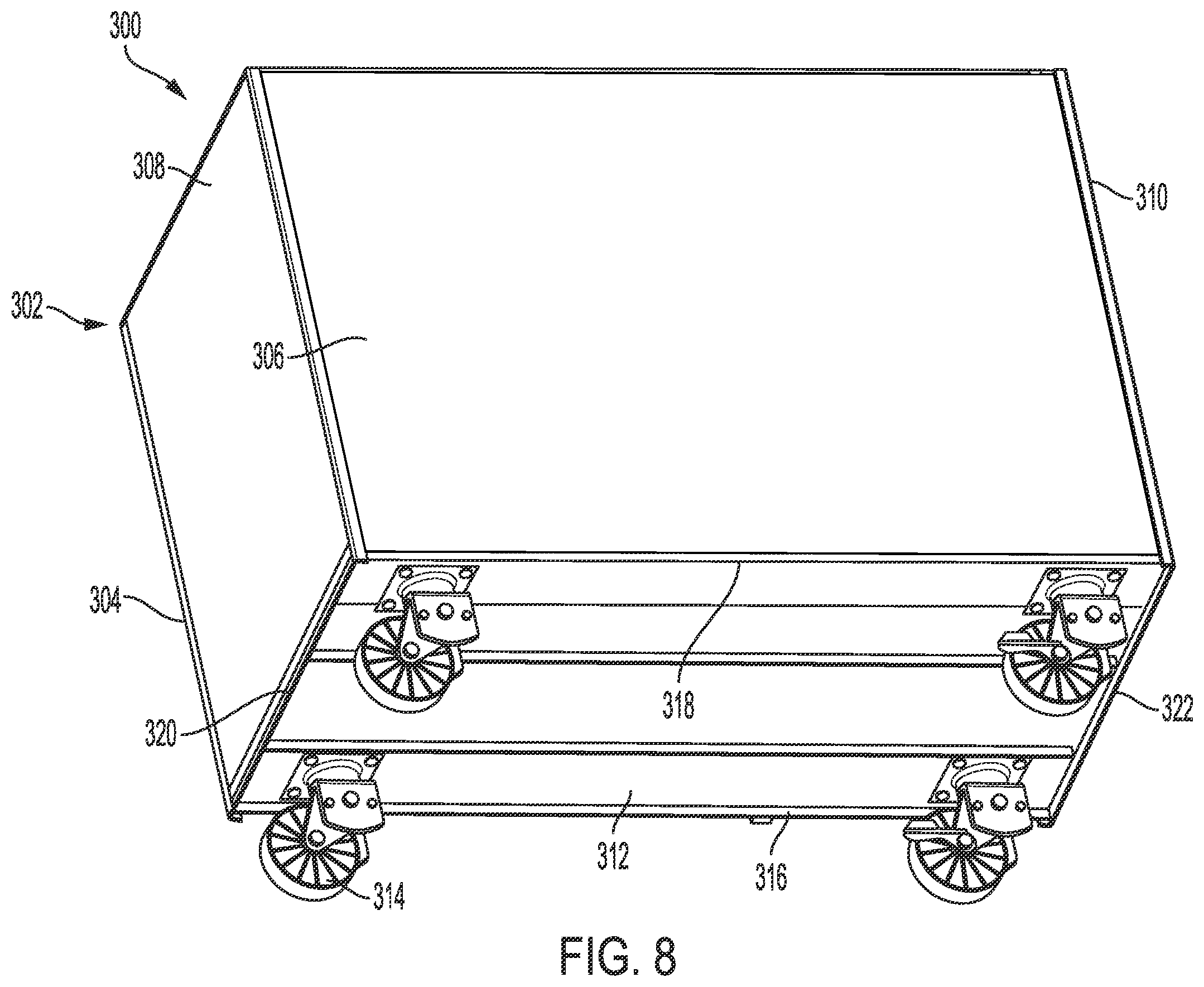 Patent US12479081 Figure 8 – Storage bin with retaining feature