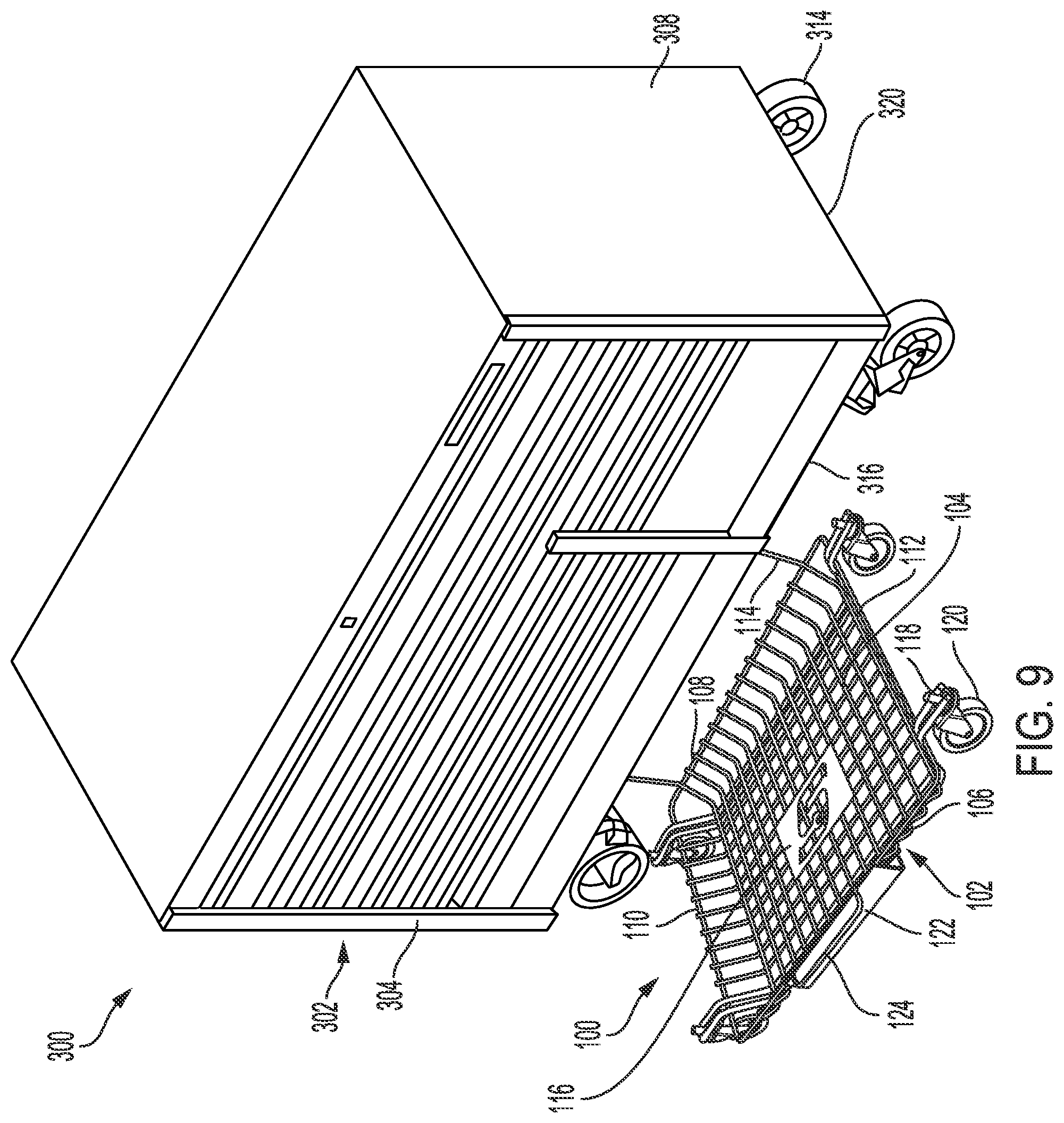 Patent US12479081 Figure 9 – Storage bin with retaining feature