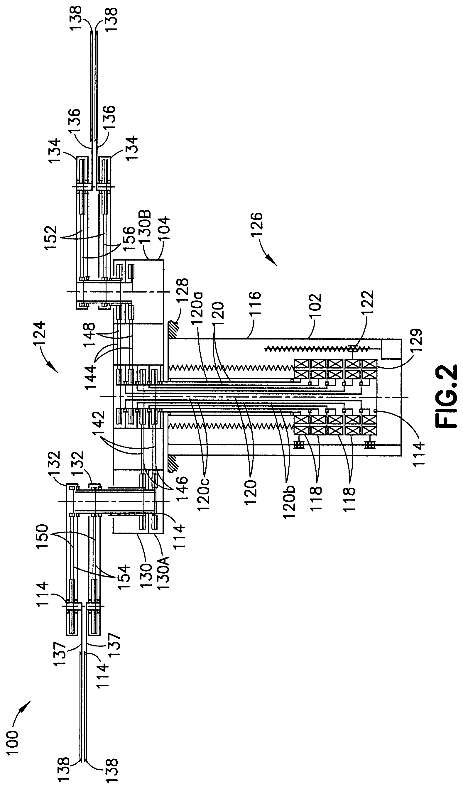 Patent US12479085 Figure 2 – Material-handling robot with multiple semi-independent arms