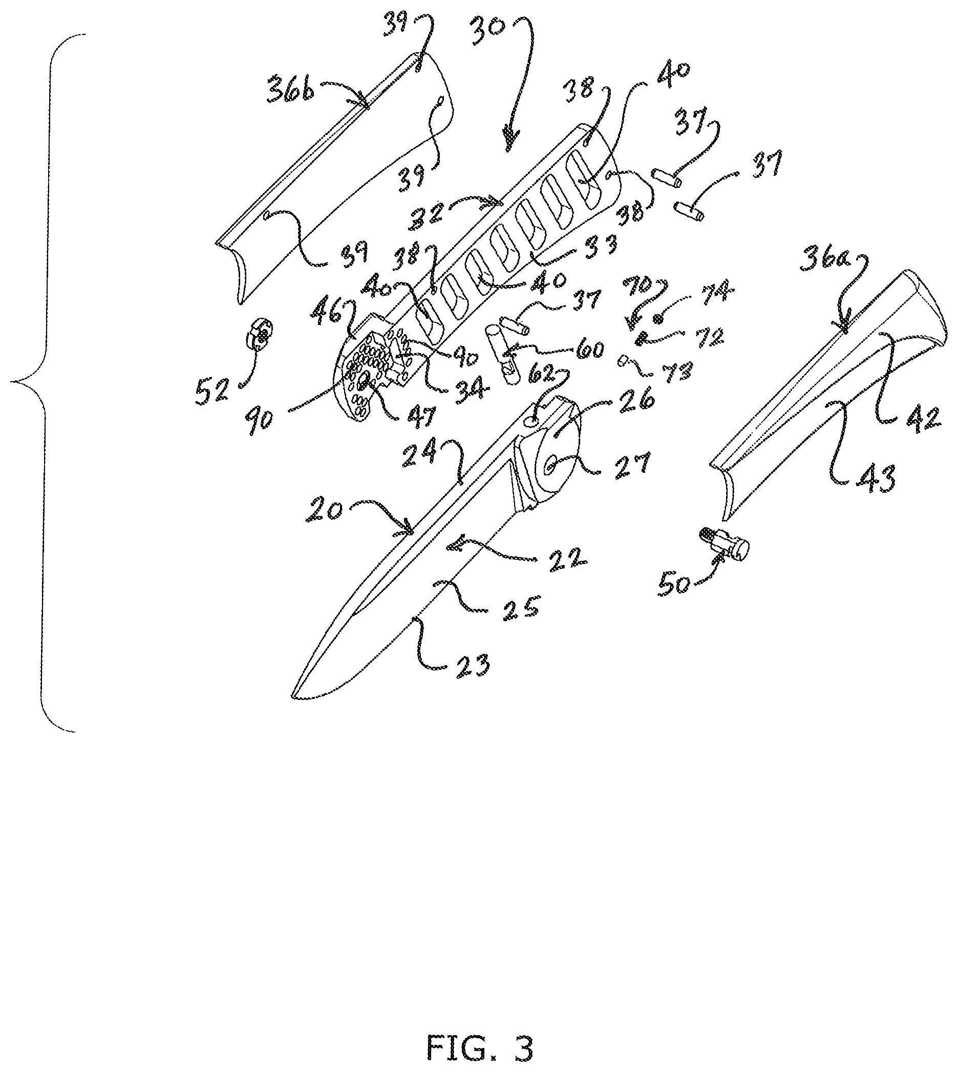Patent US12479115 Figure 3 – Fixed blade folding knife assembly