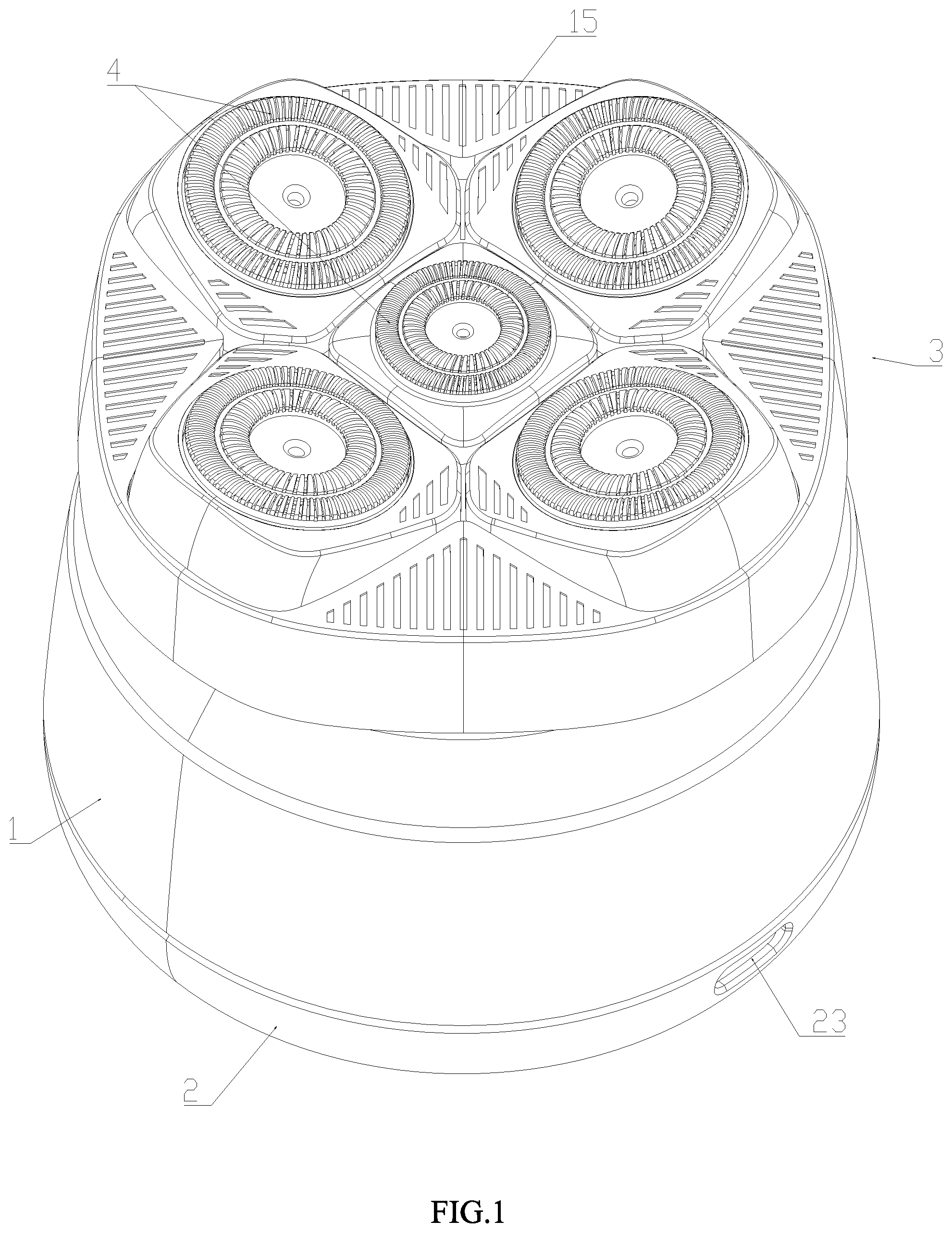 Patent US12479117 Figure 1 – Dual-power multi-head electric shaver