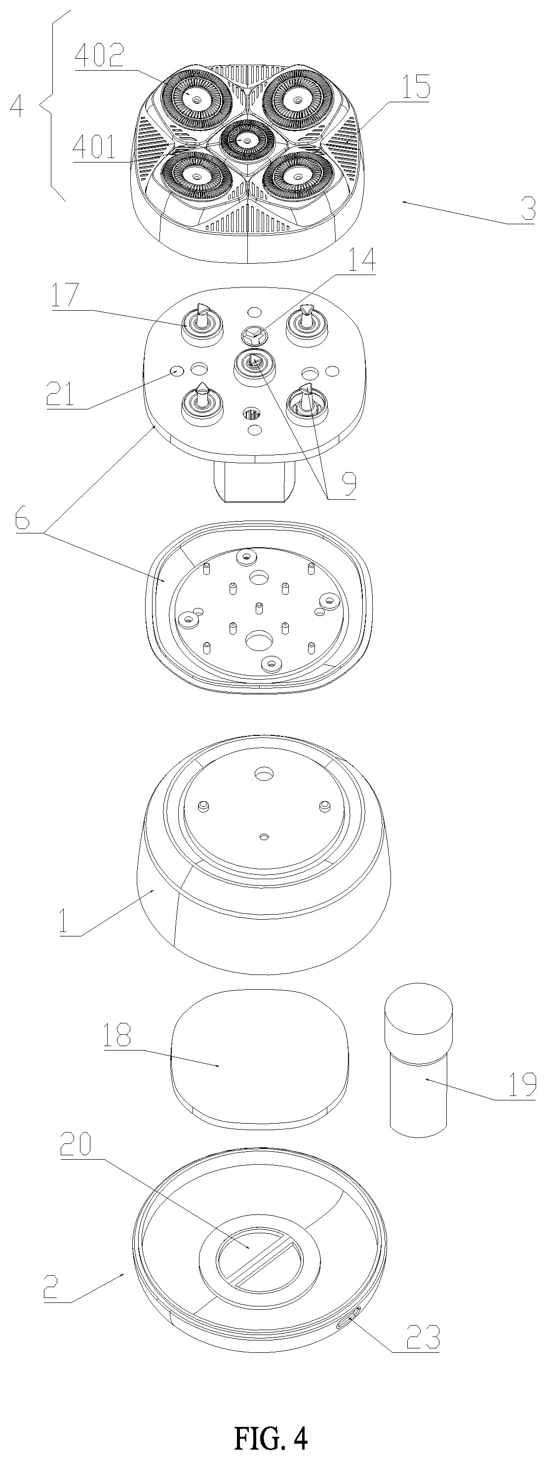 Patent US12479117 Figure 4 – Dual-power multi-head electric shaver
