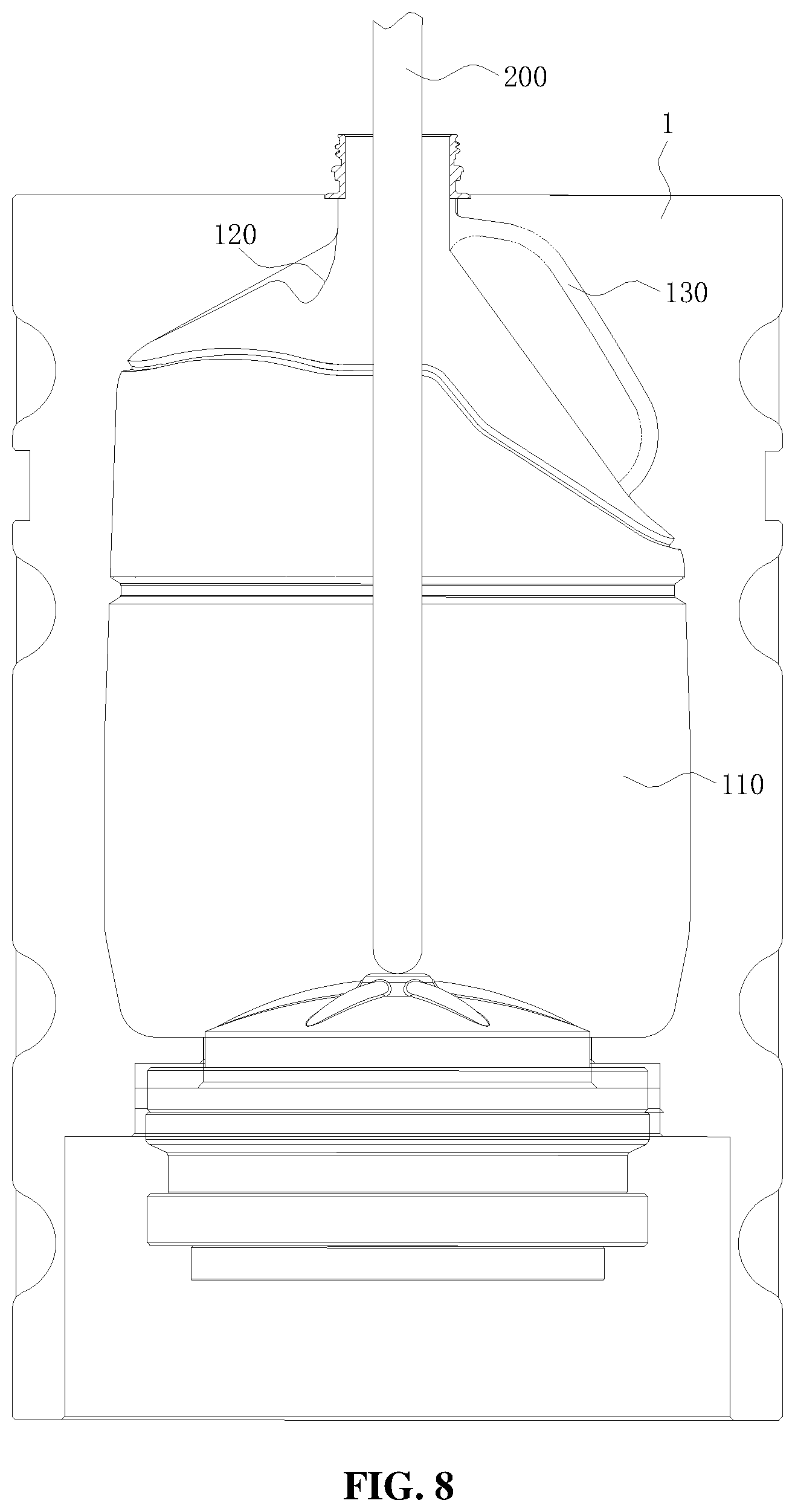Patent US12479150 Figure 7 – Bottle blowing mold, bottle blowing machine and plastic bottle