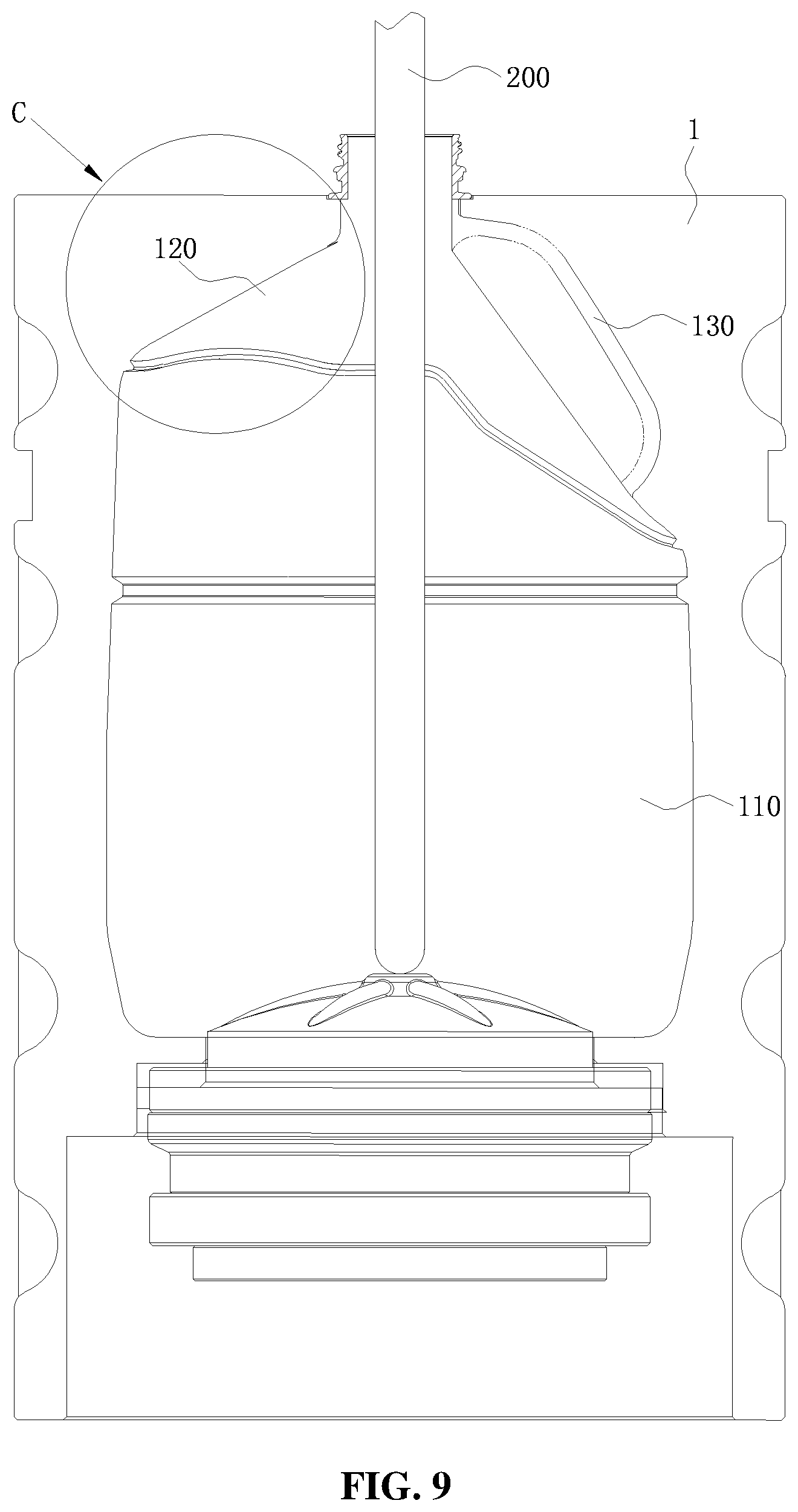 Patent US12479150 Figure 8 – Bottle blowing mold, bottle blowing machine and plastic bottle