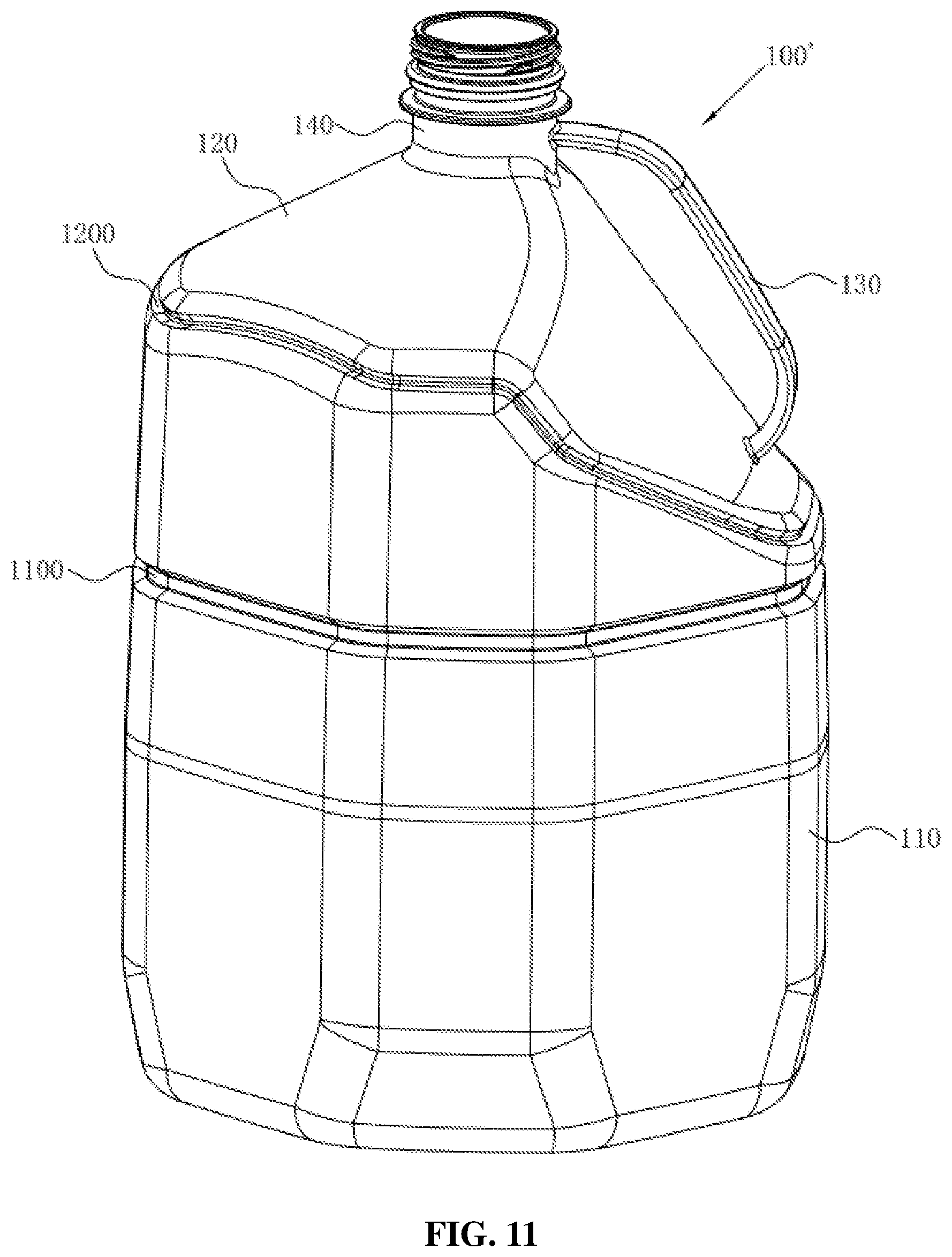 Patent US12479150 Figure 10 – Bottle blowing mold, bottle blowing machine and plastic bottle