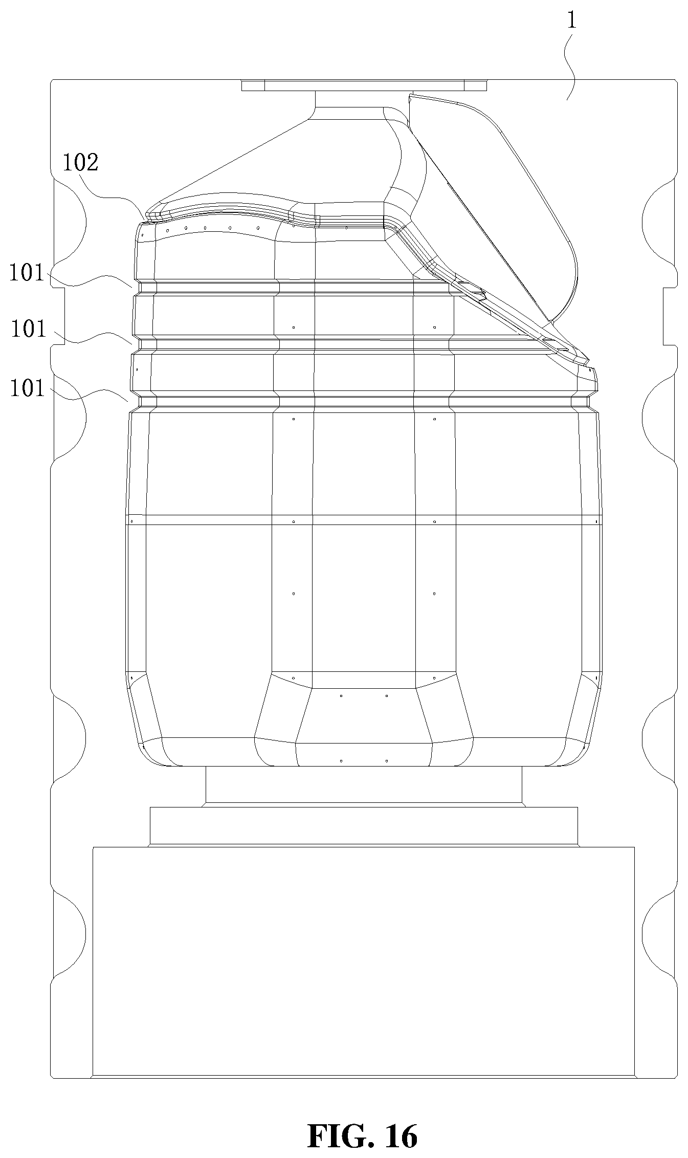 Patent US12479150 Figure 14 – Bottle blowing mold, bottle blowing machine and plastic bottle