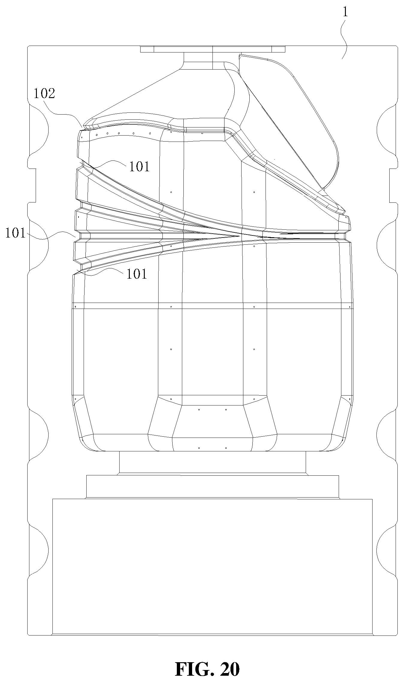 Patent US12479150 Figure 18 – Bottle blowing mold, bottle blowing machine and plastic bottle