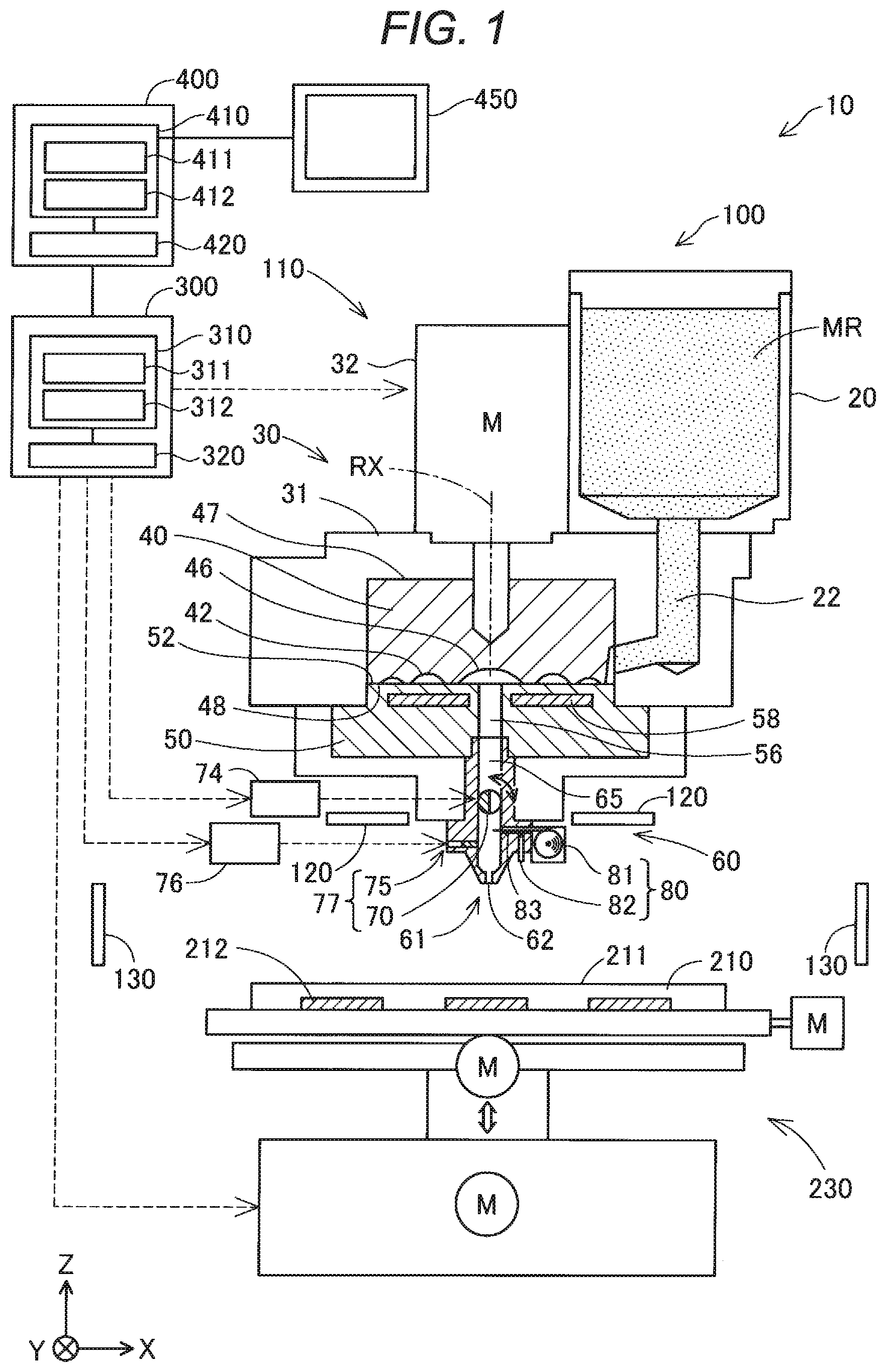 Patent US12479164 — Method for manufacturing three-dimensional shaped object having an absorption unit configured to temporarily absorb shaping material — Figure 1