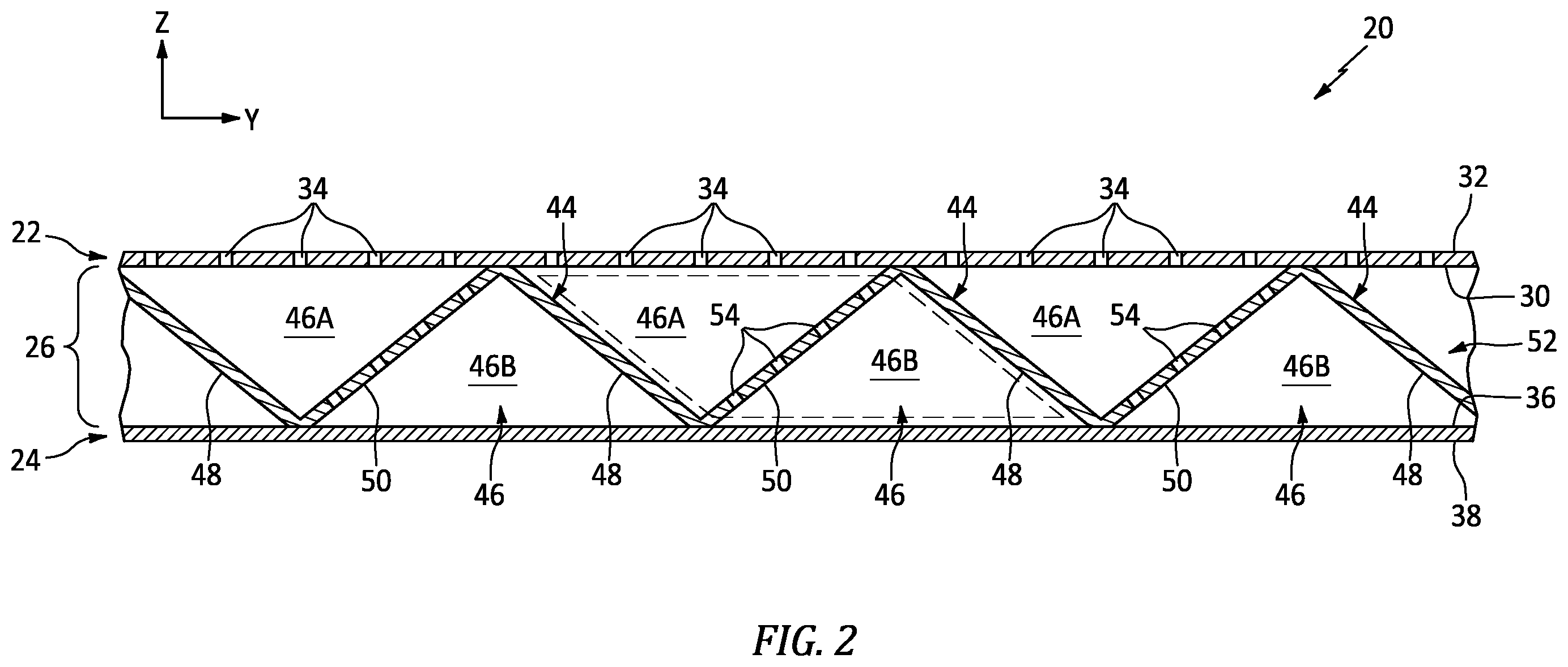 Patent US12479201 Figure 2 – Forming pattern for cellular core by folding material