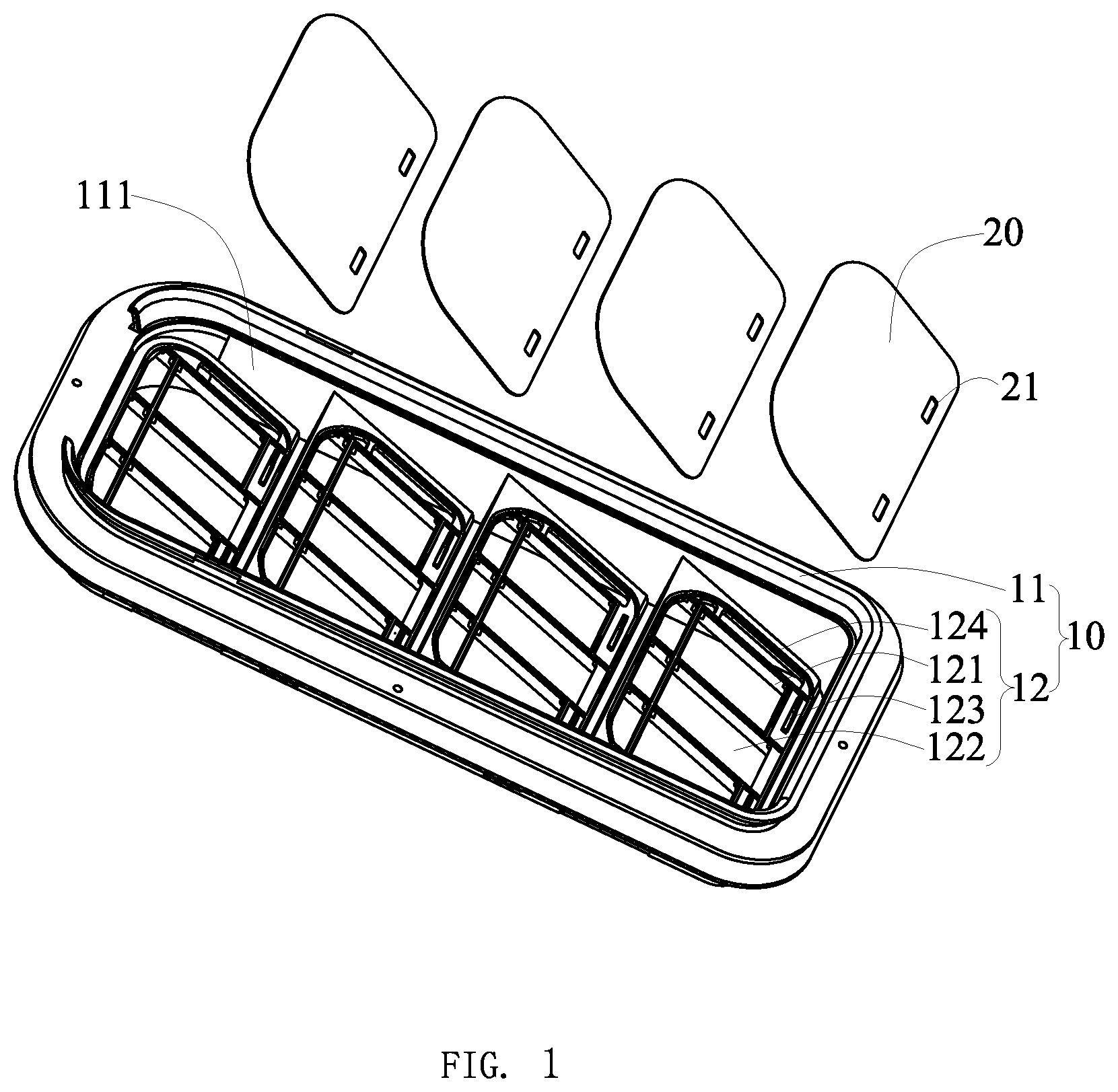Patent US12479273 Figure 1 – Ventilation device for air flowing inside and outside a vehicle