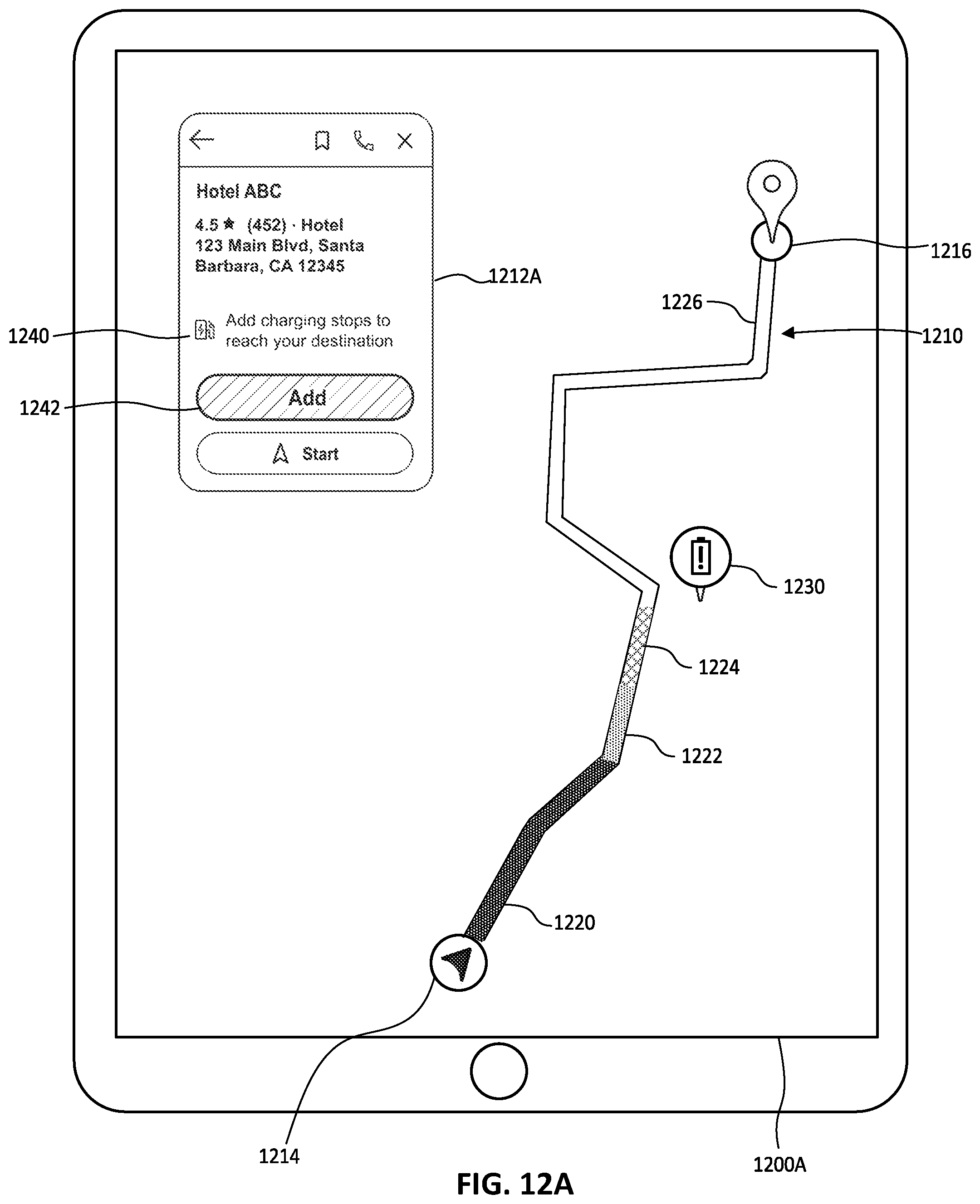 Patent US12479324 Figure 12 – Automatic routing through electric vehicle charging stations
