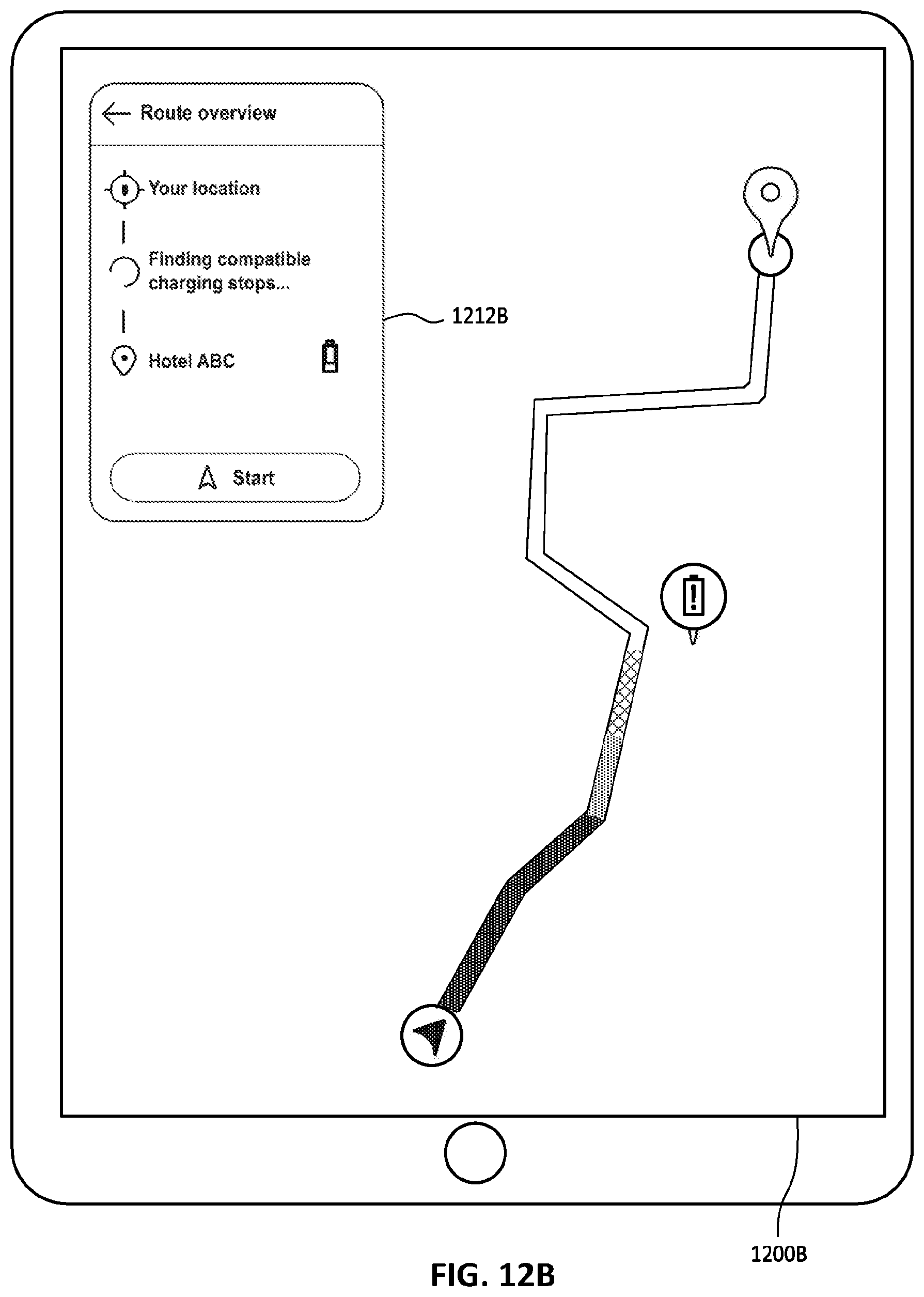 Patent US12479324 Figure 13 – Automatic routing through electric vehicle charging stations