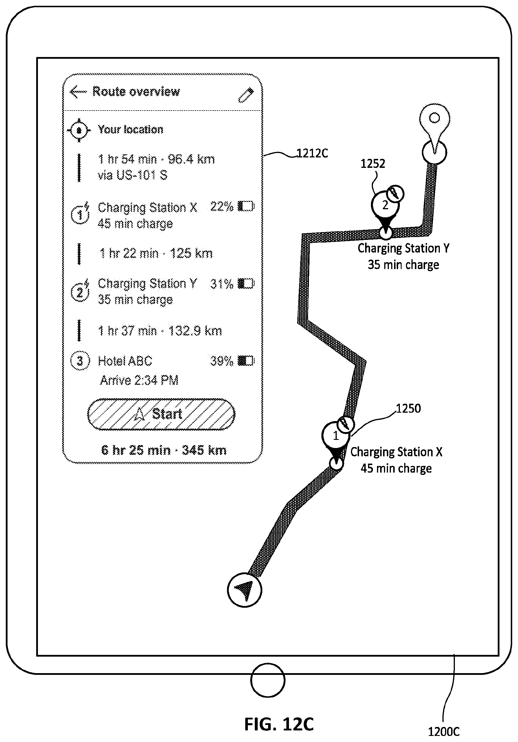 Patent US12479324 Figure 14 – Automatic routing through electric vehicle charging stations