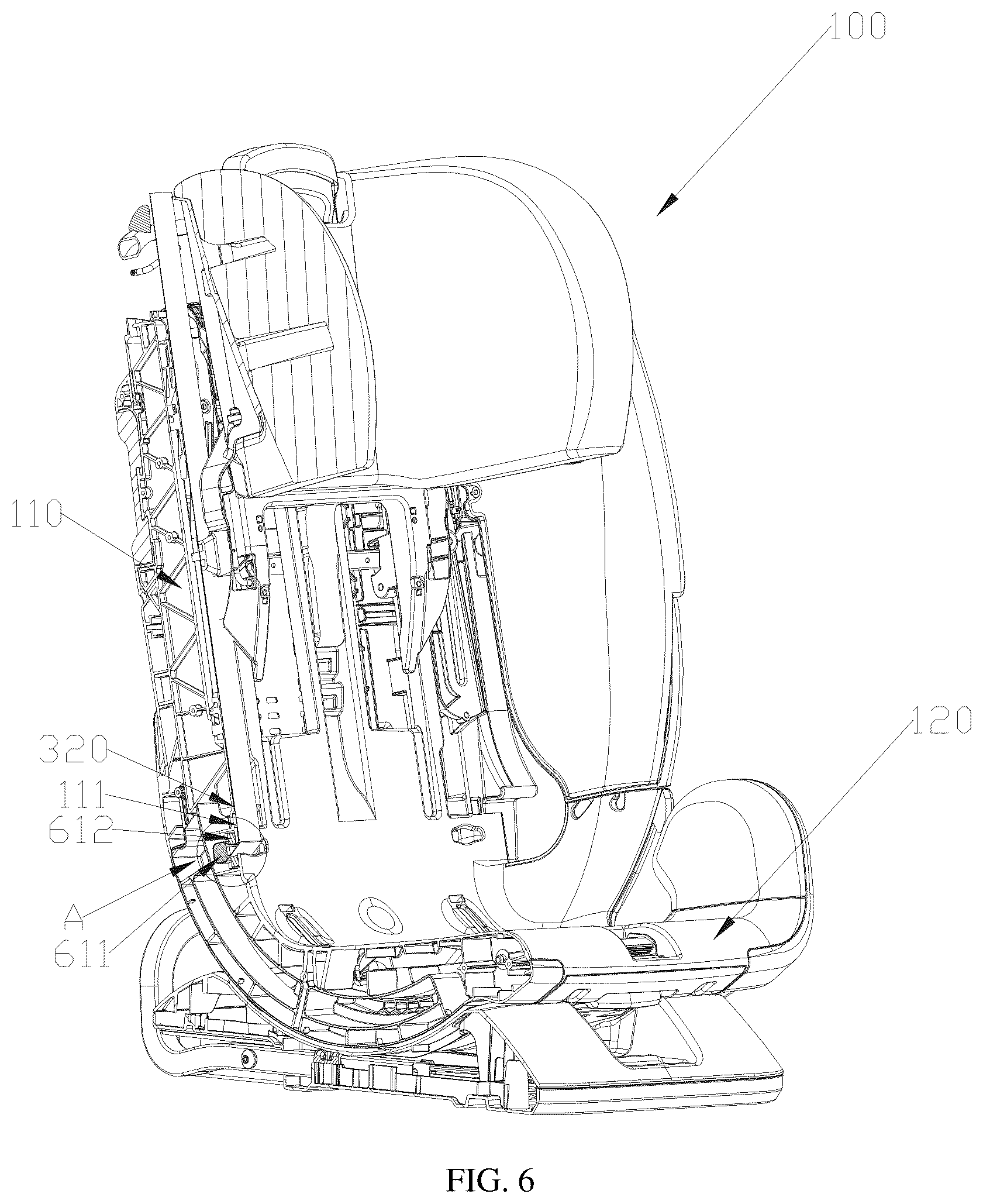 Patent US12479340 Figure 6 – Child safety seat