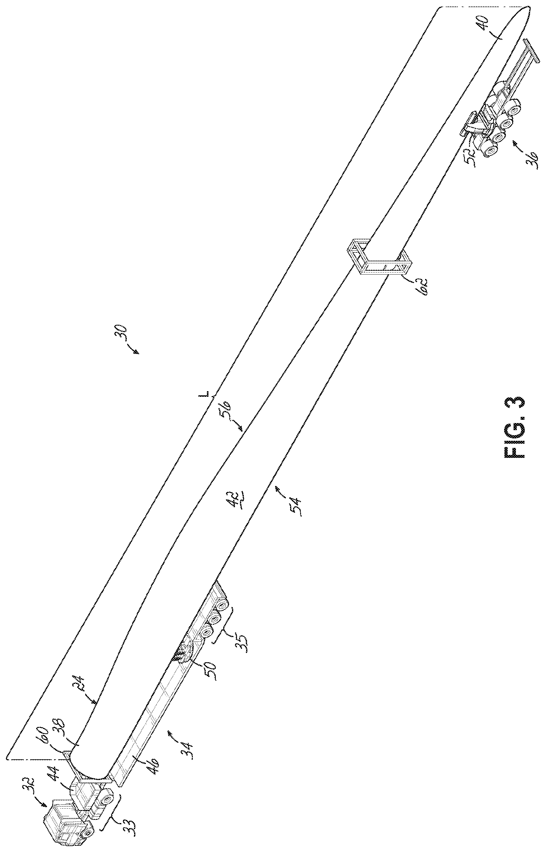 Patent US12479351 Figure 3 – Apparatuses, systems and methods for the transportation of wind turbine blades on roadways