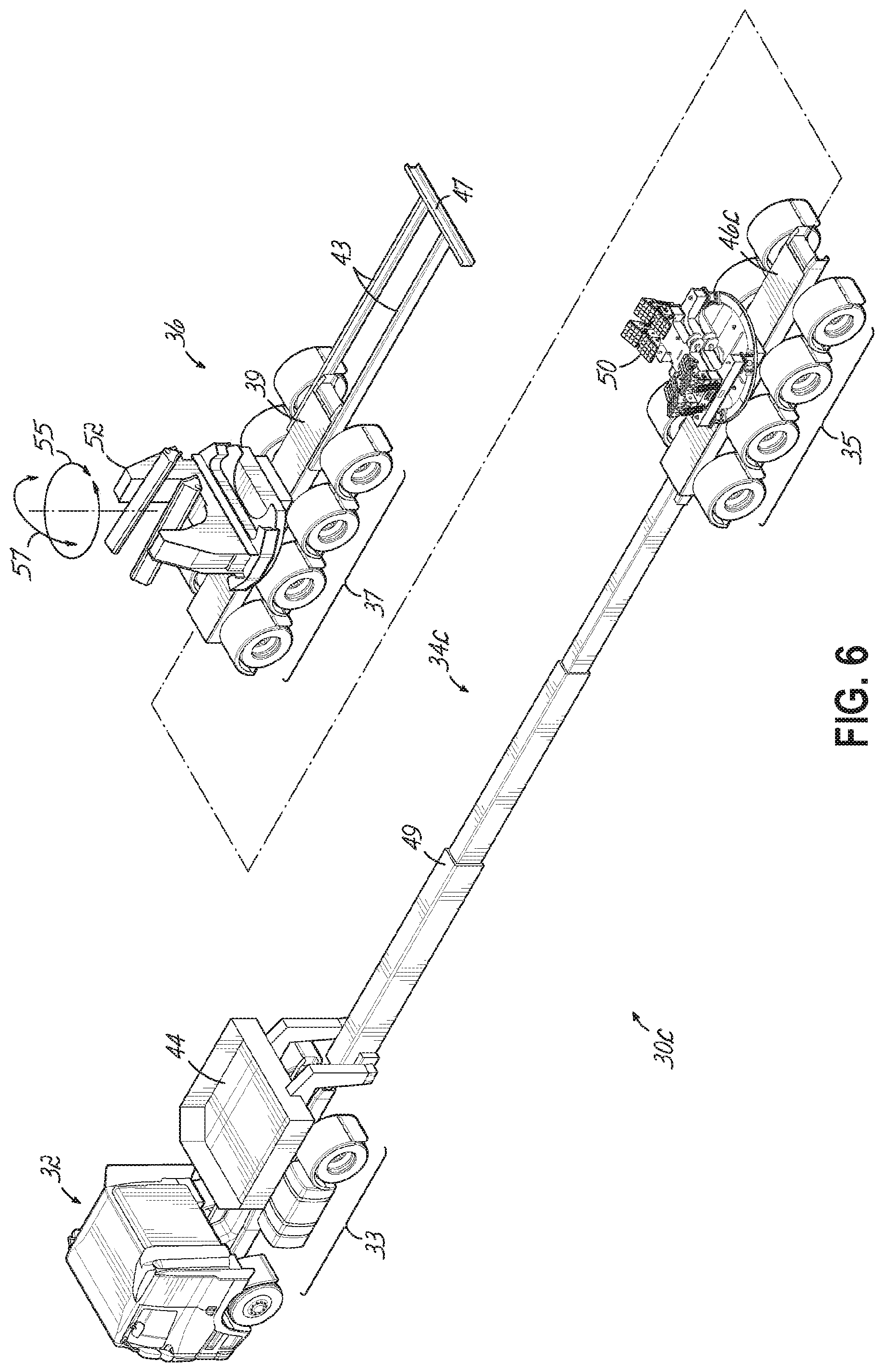 Patent US12479351 Figure 8 – Apparatuses, systems and methods for the transportation of wind turbine blades on roadways