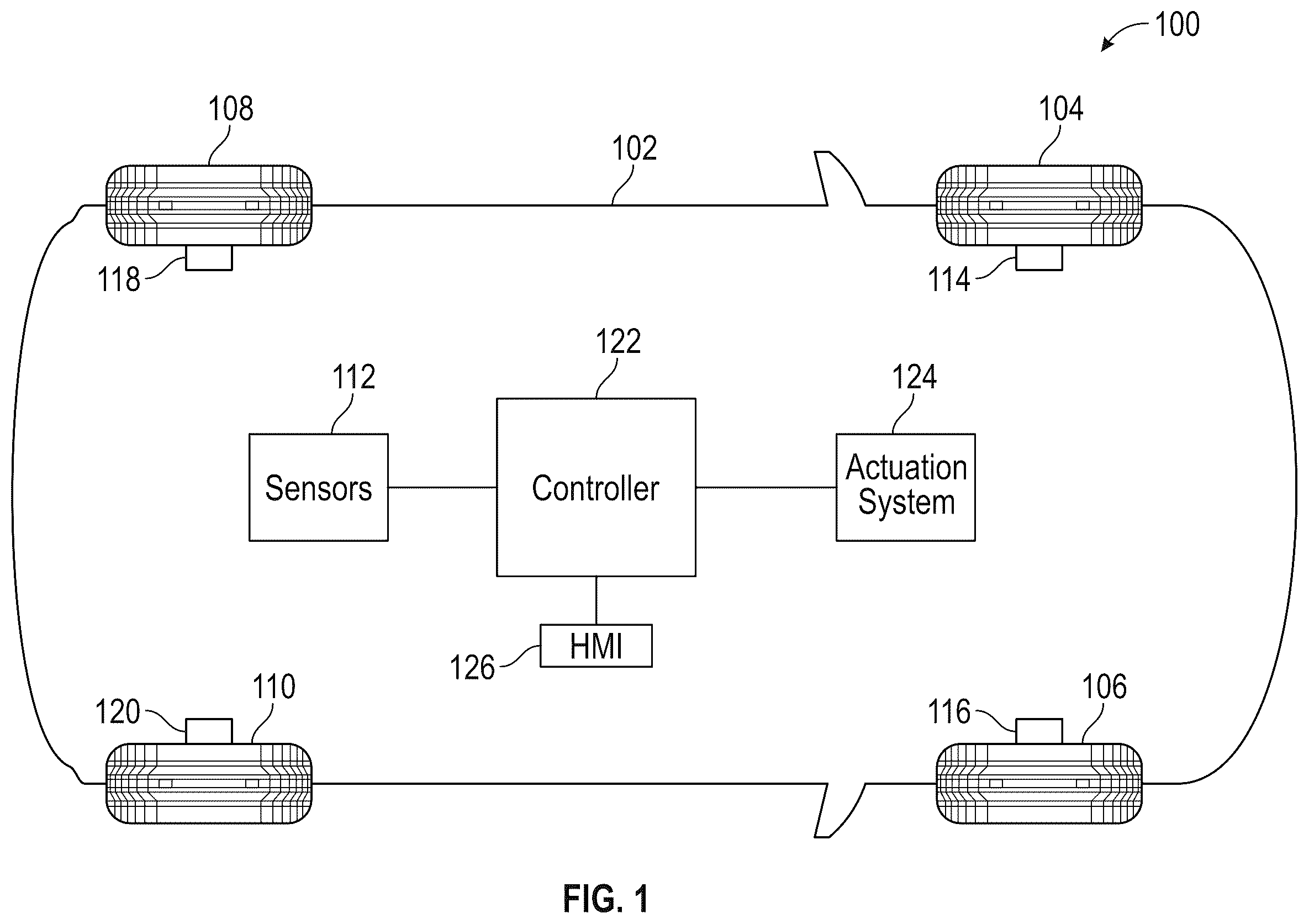 Patent US12479417 Figure 1 – System and method for tire blowout detection using wheel speeds