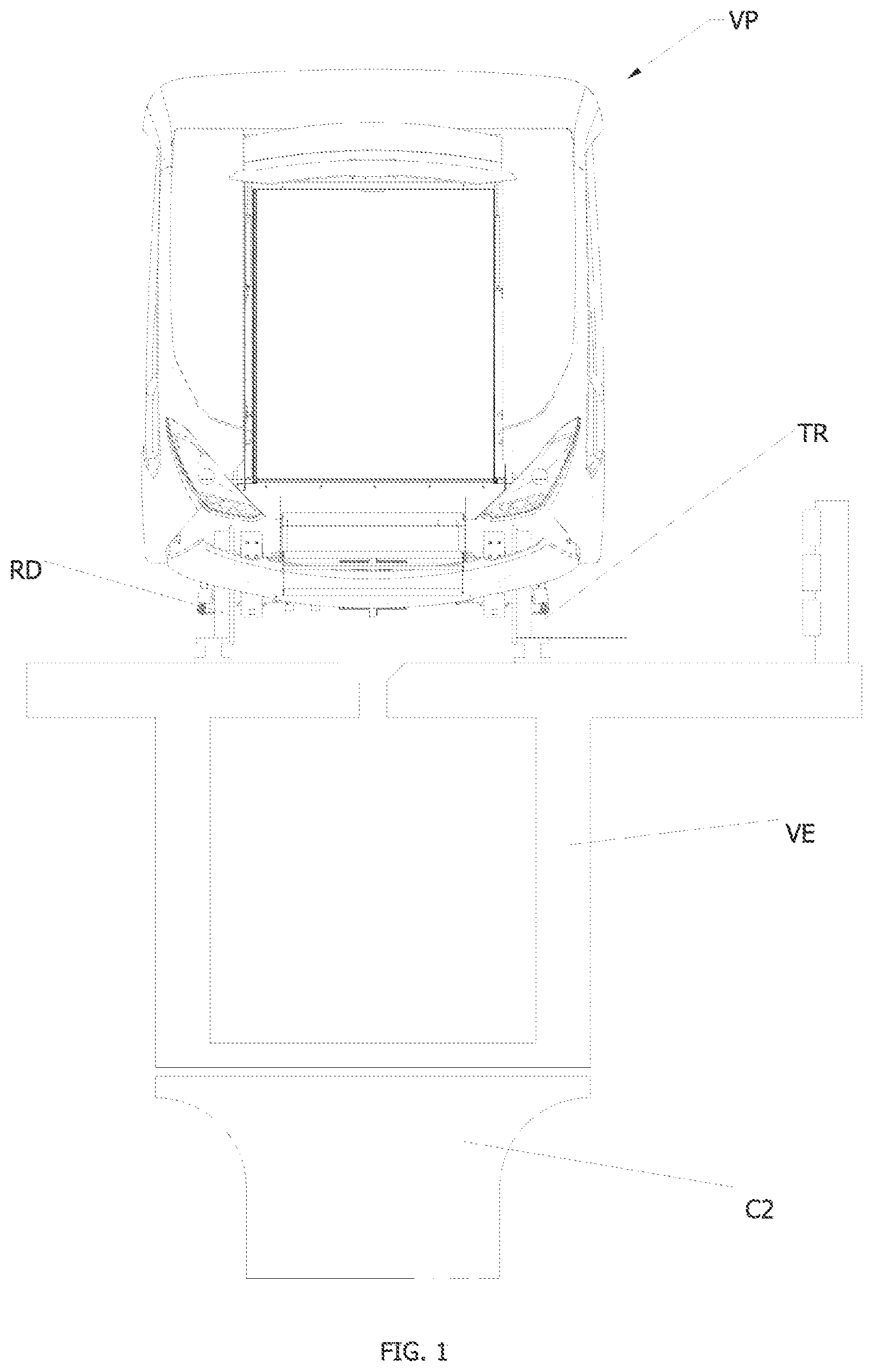 Patent US12479479 Figure 1 – Emergency front door for pneumatically-propelled vehicles on an elevated track
