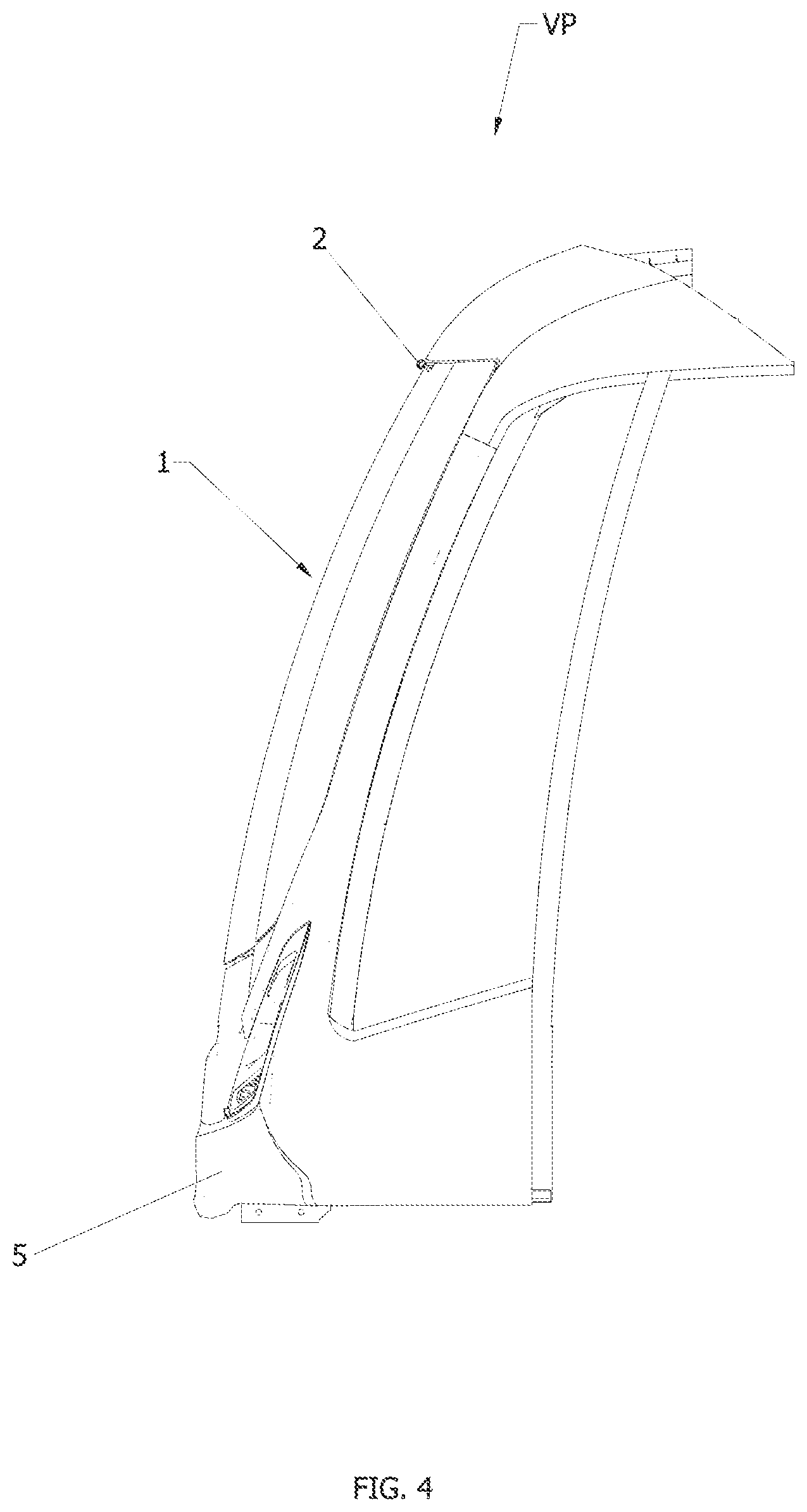 Patent US12479479 Figure 4 – Emergency front door for pneumatically-propelled vehicles on an elevated track