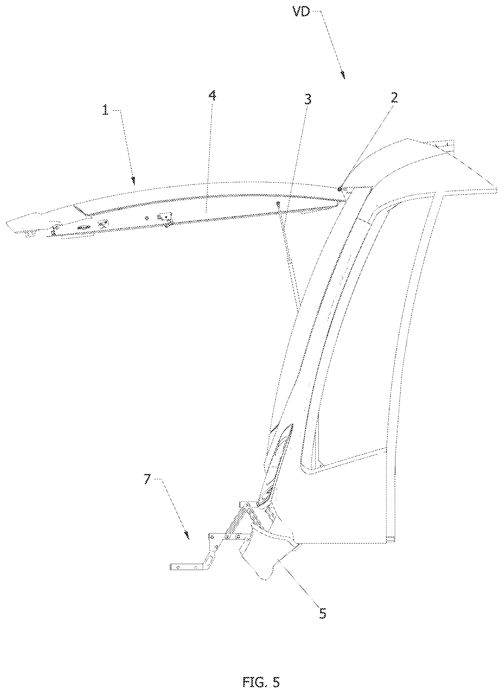 Patent US12479479 Figure 5 – Emergency front door for pneumatically-propelled vehicles on an elevated track