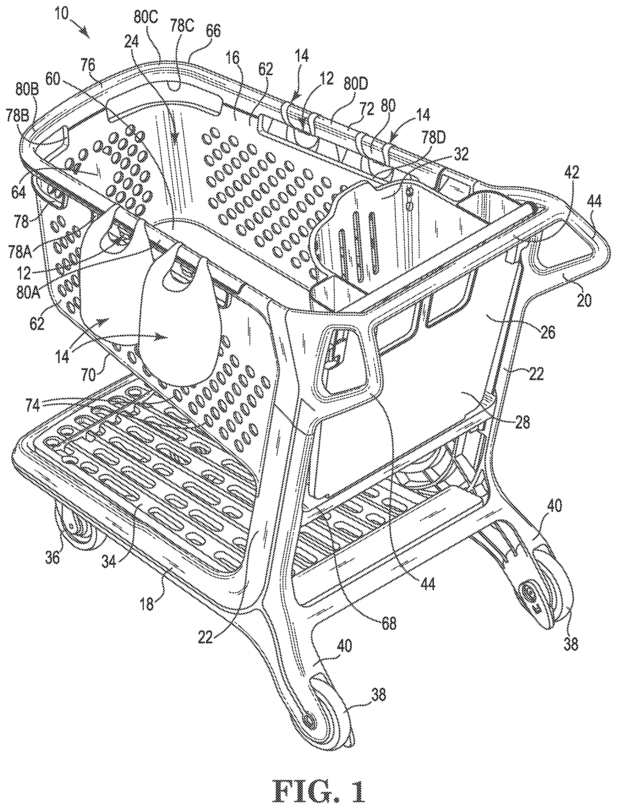 Patent US12479489 Figure 1 – Shopping cart with bag support system