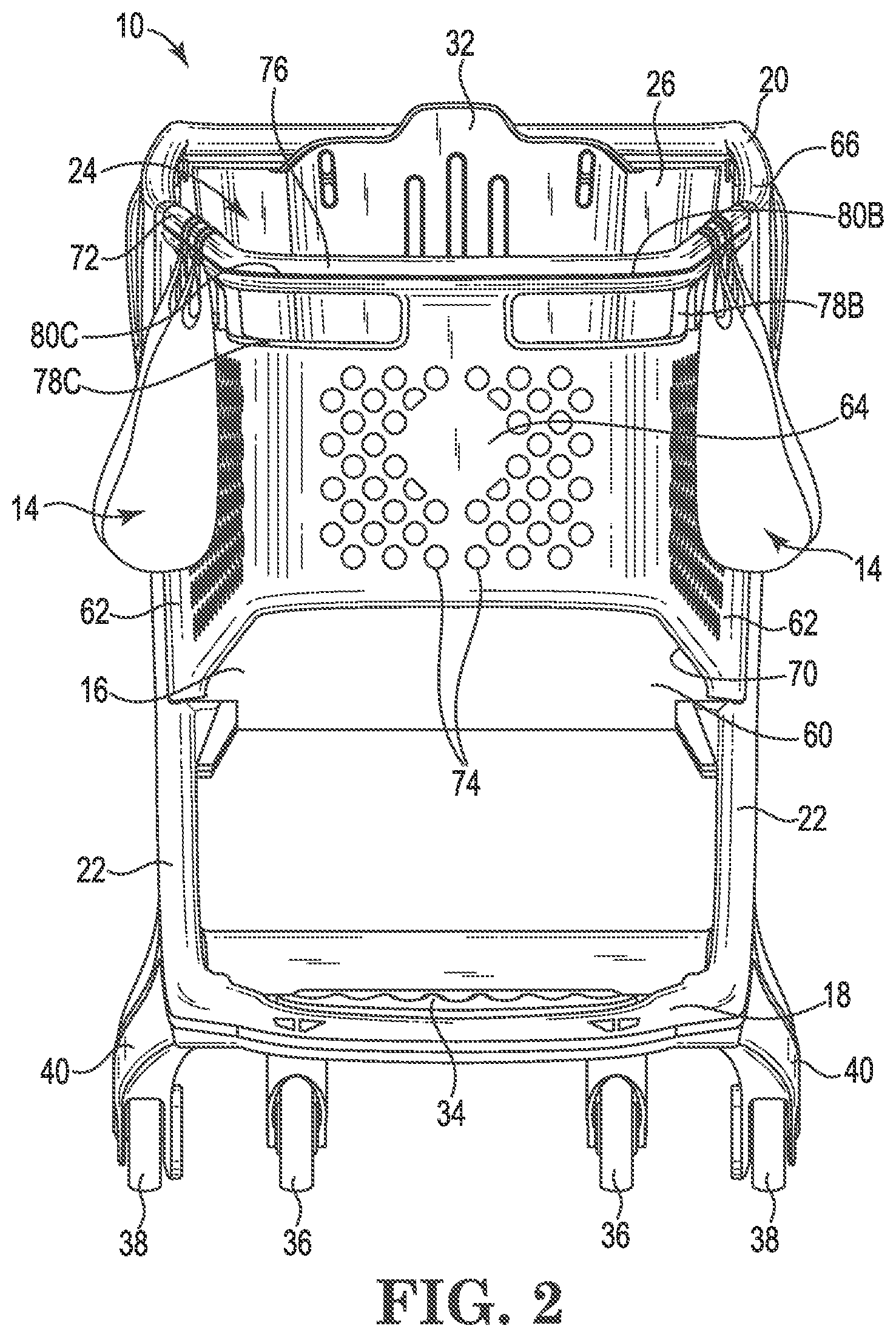 Patent US12479489 Figure 2 – Shopping cart with bag support system