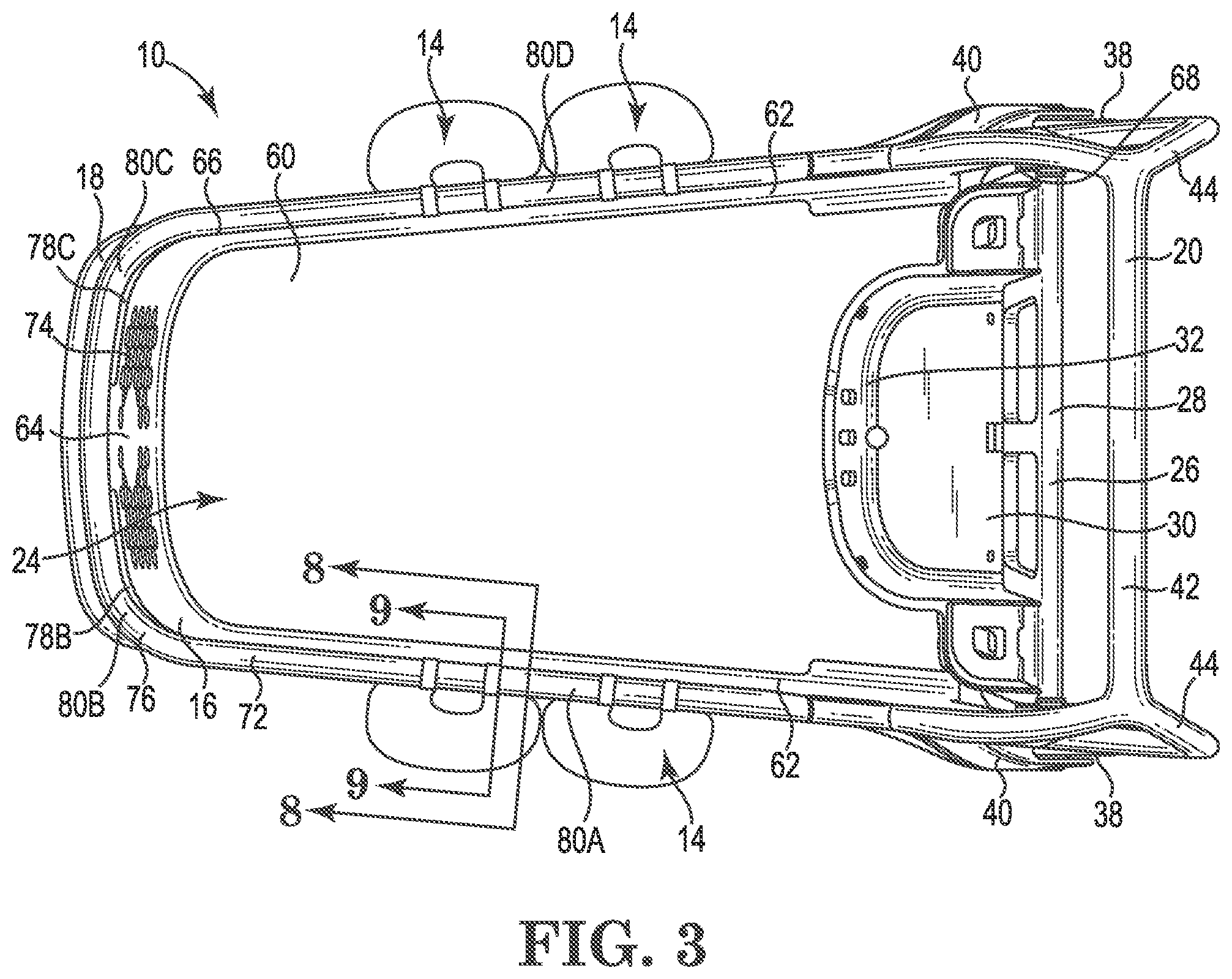 Patent US12479489 Figure 3 – Shopping cart with bag support system