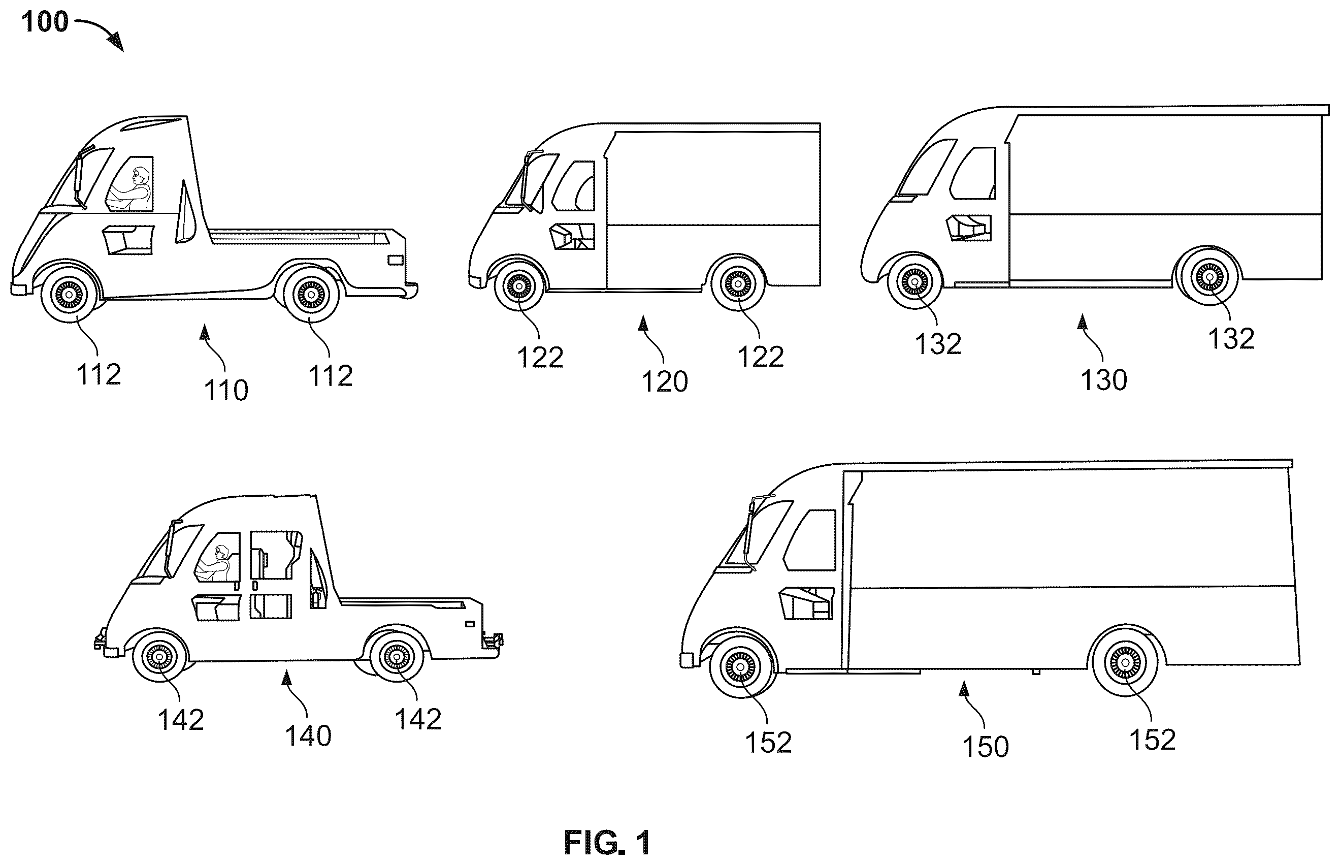 Patent US12479509 Figure 1 – Land vehicles incorporating removable powertrain units, powertrain units, and methods therefor
