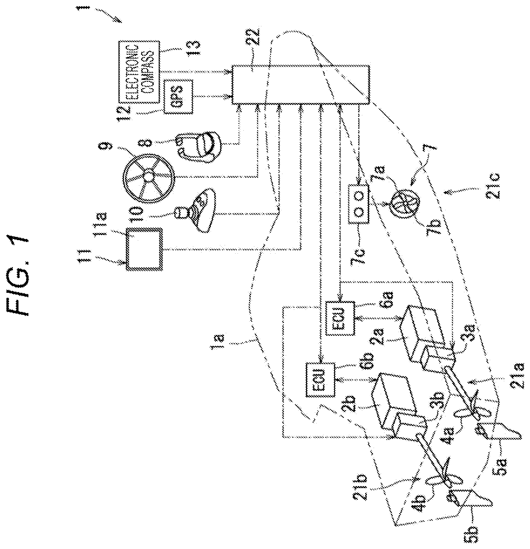 Patent US12479547 Figure 1 – Ship maneuvering device and ship