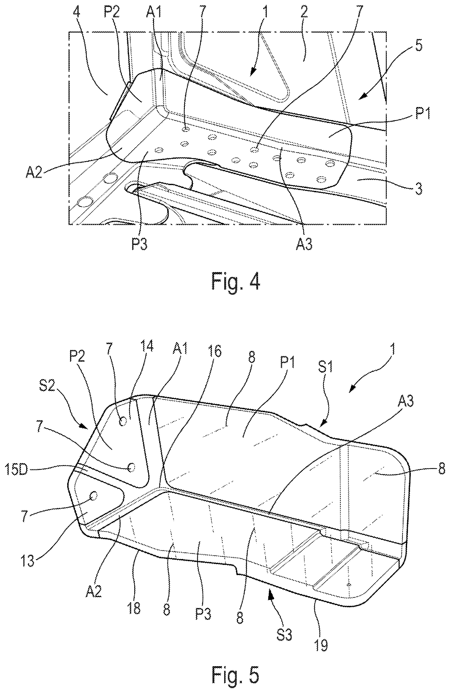 Patent US12479562 Figure 2 – Flexible corner fitting intended to contribute to a connection between at least three walls of at least one aircraft box structure