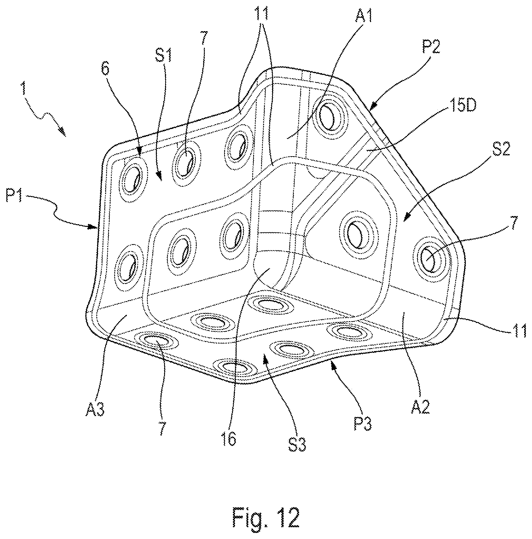 Patent US12479562 Figure 6 – Flexible corner fitting intended to contribute to a connection between at least three walls of at least one aircraft box structure
