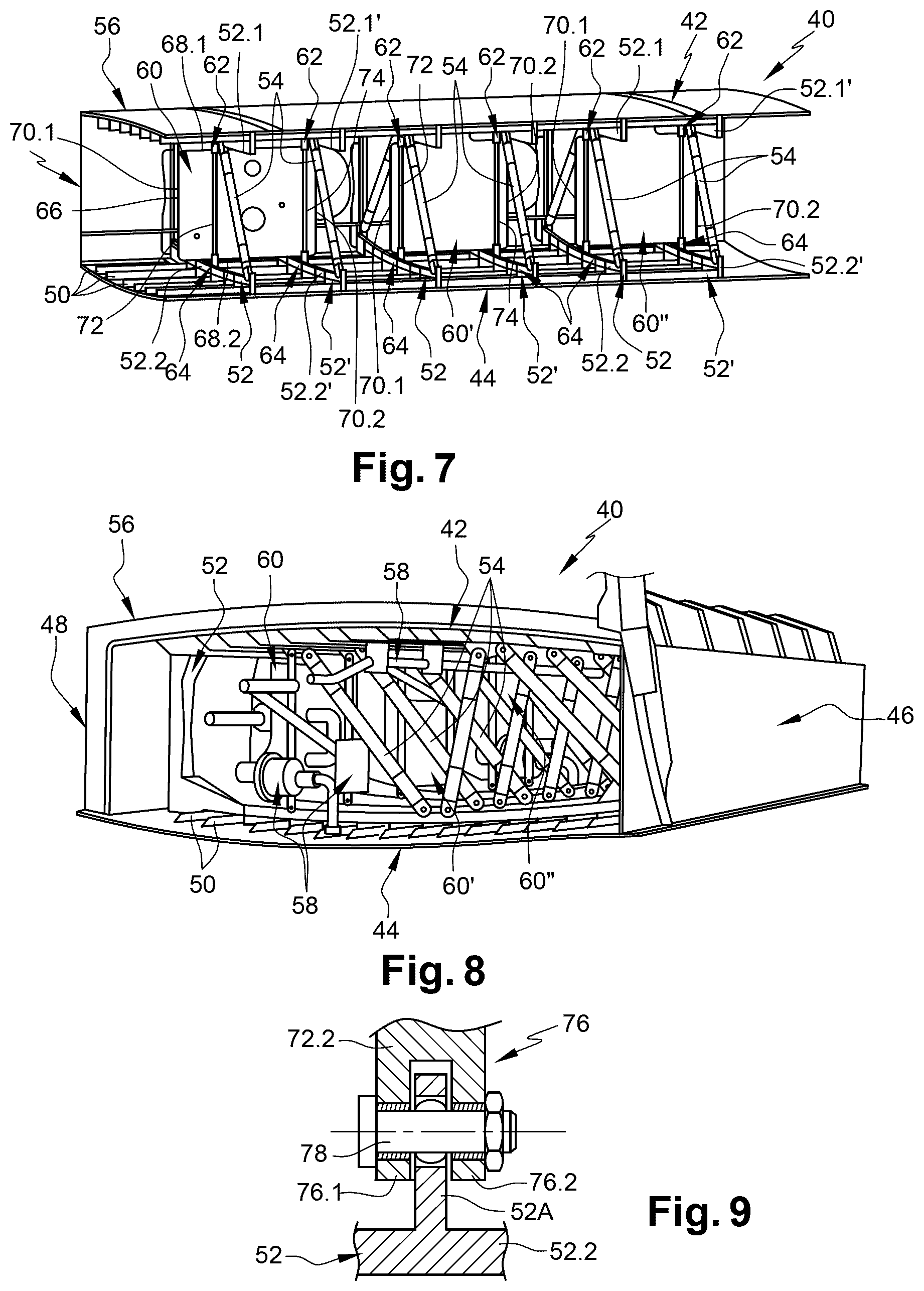 Patent US12479566 Figure 4 – Method for assembling an aircraft central wing box involving a step of fastening the equipment to at least one assembly support situated outside the central wing box