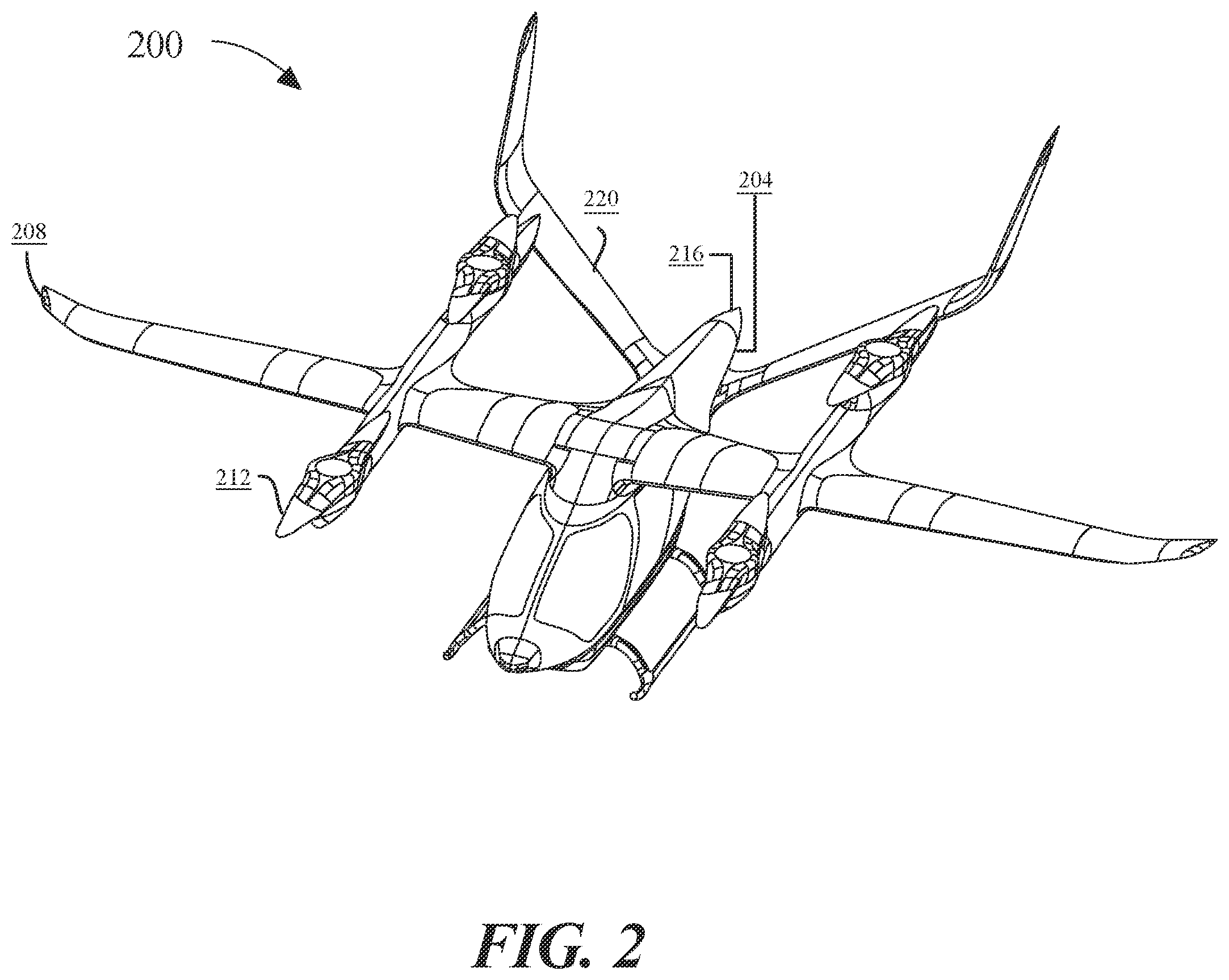Patent US12479571 Figure 2 – System of an electric aircraft with pitch control using an elevator
