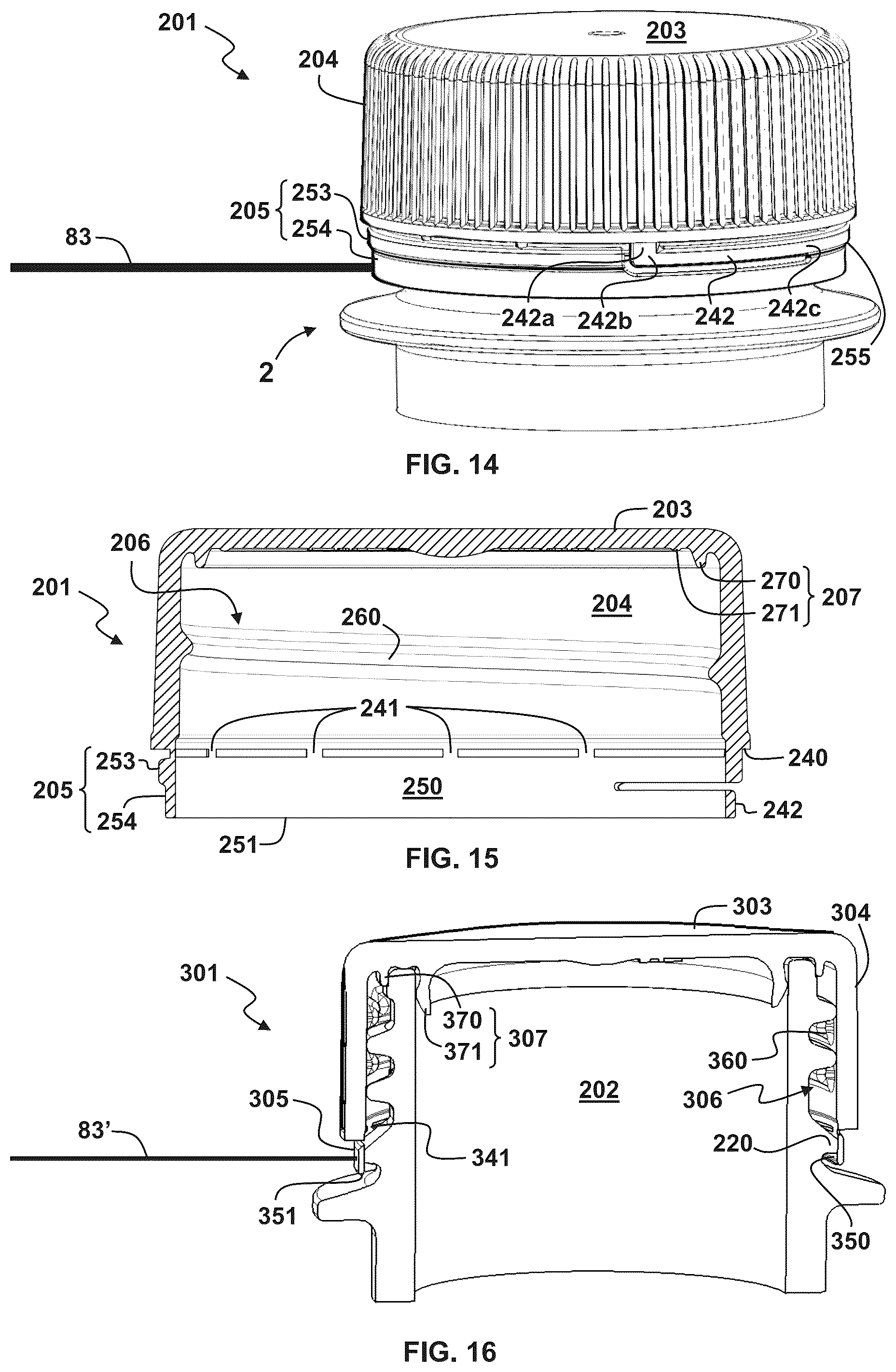 Patent US12479630 Figure 8 – Closures with tamper evidence