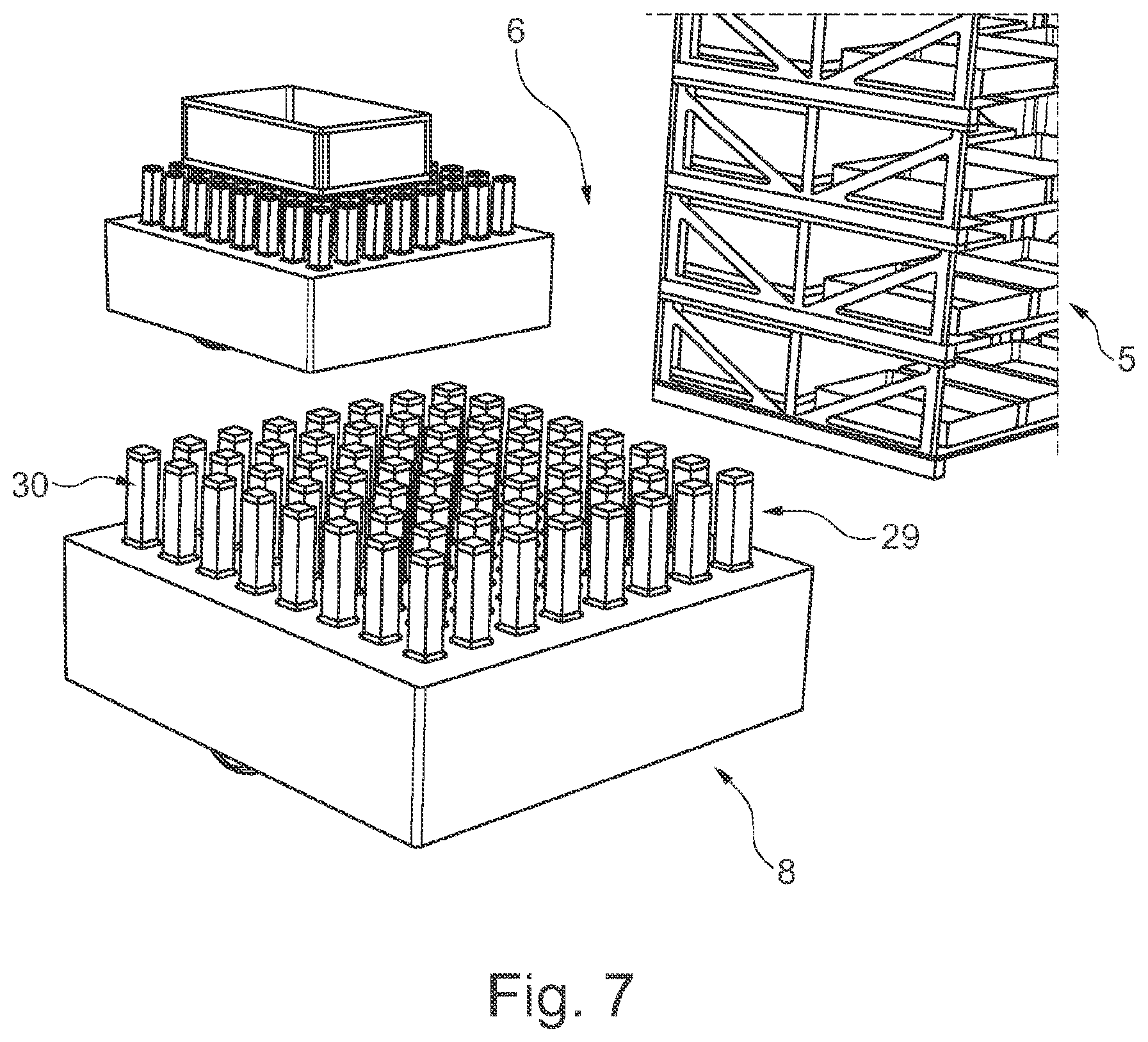 Patent US12479658 Figure 7 – Goods-storage and order-fulfillment system