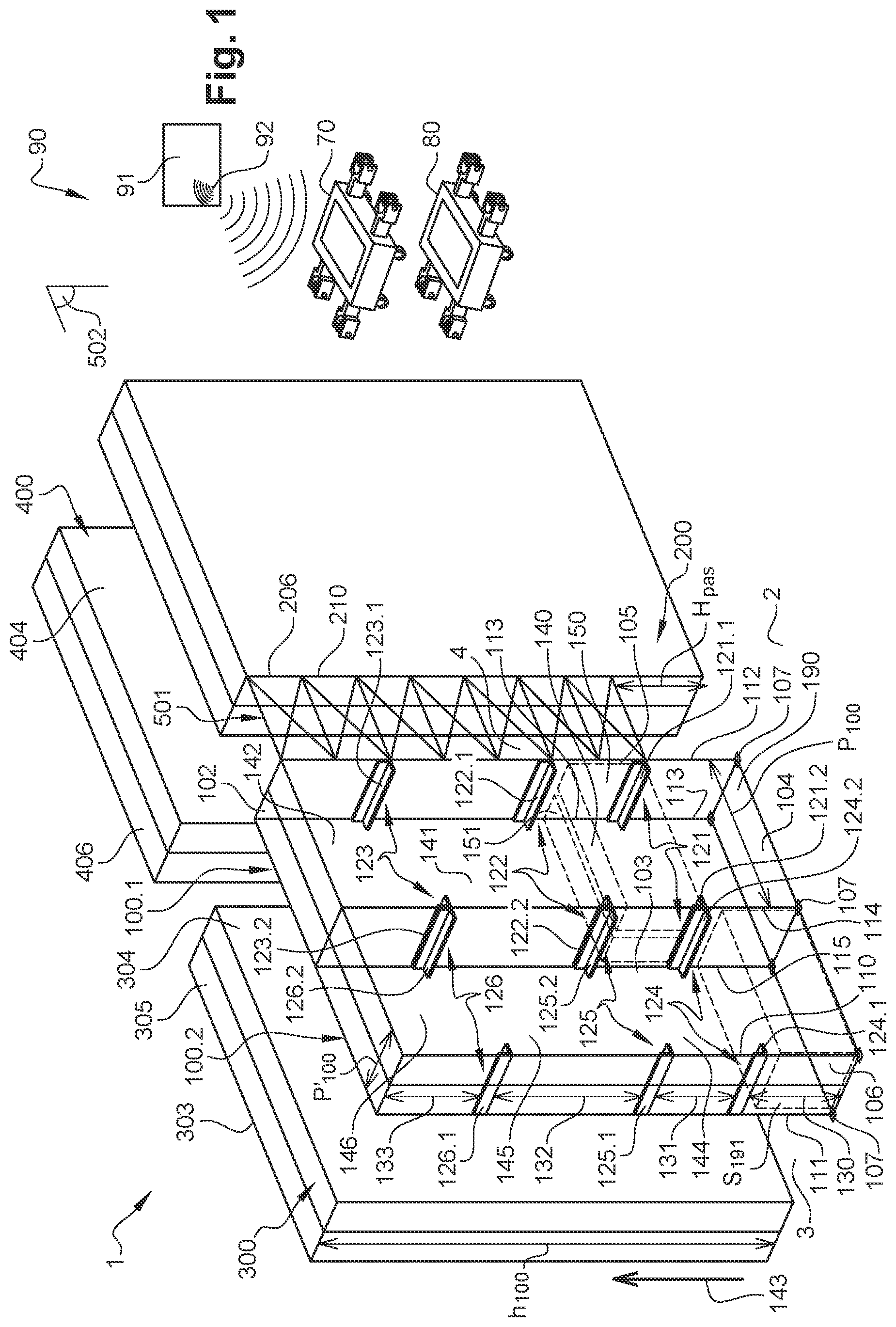 Patent US12479661 Figure 1 – Storage rack with improved capacity