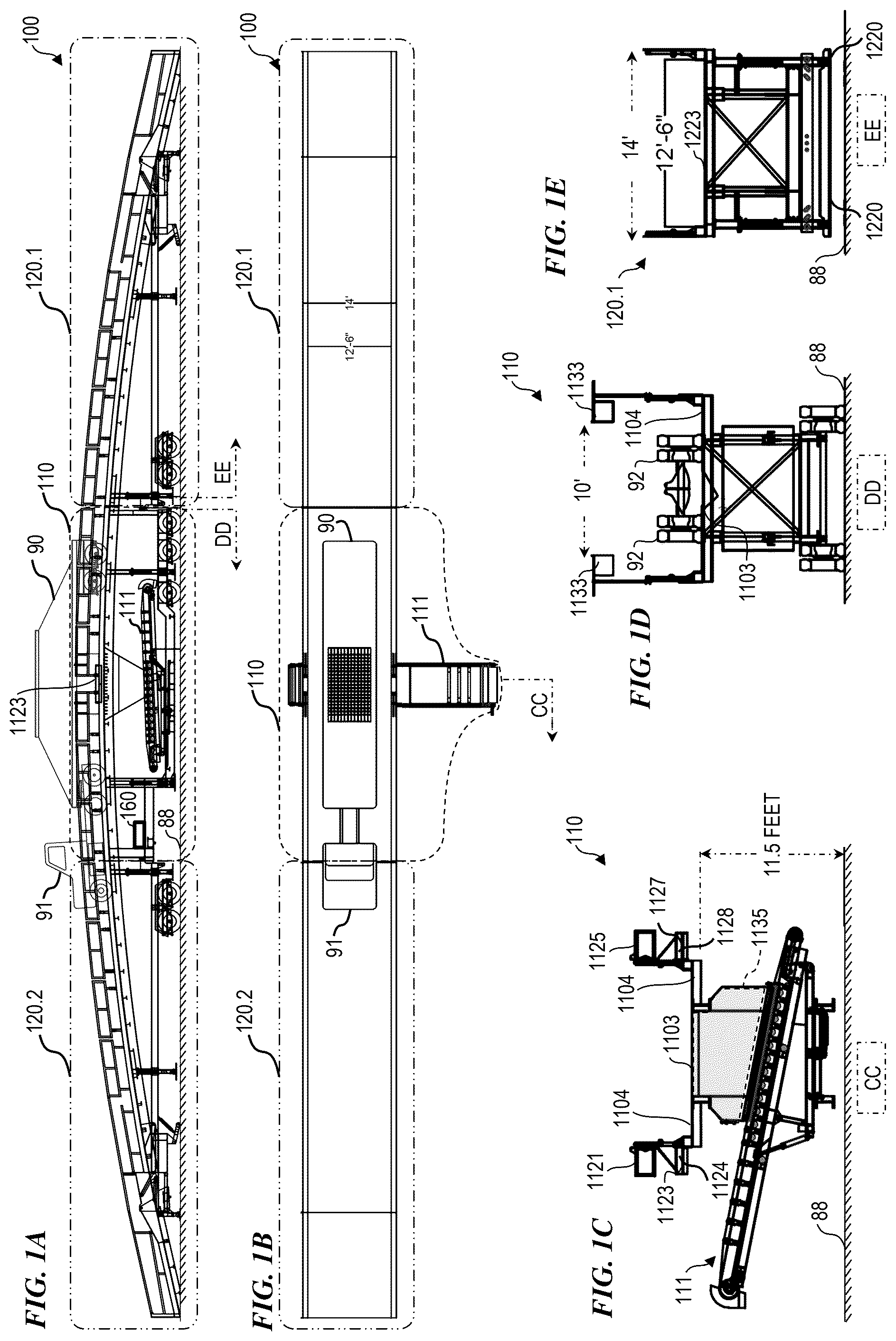 Patent US12479675 Figure 1 – Trailer-integrated drive-over sand-truck unloader system and method with safety features