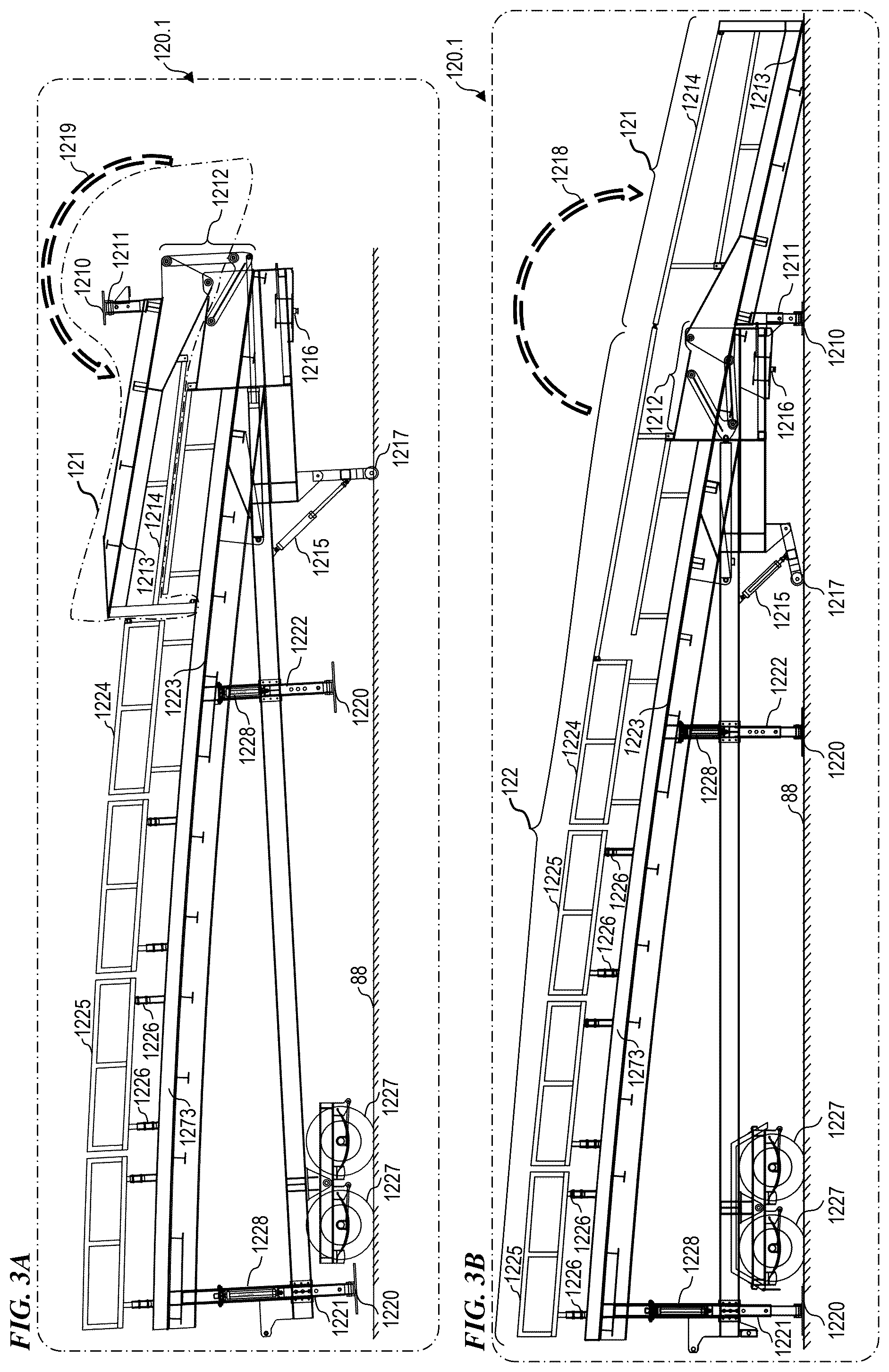 Patent US12479675 Figure 4 – Trailer-integrated drive-over sand-truck unloader system and method with safety features