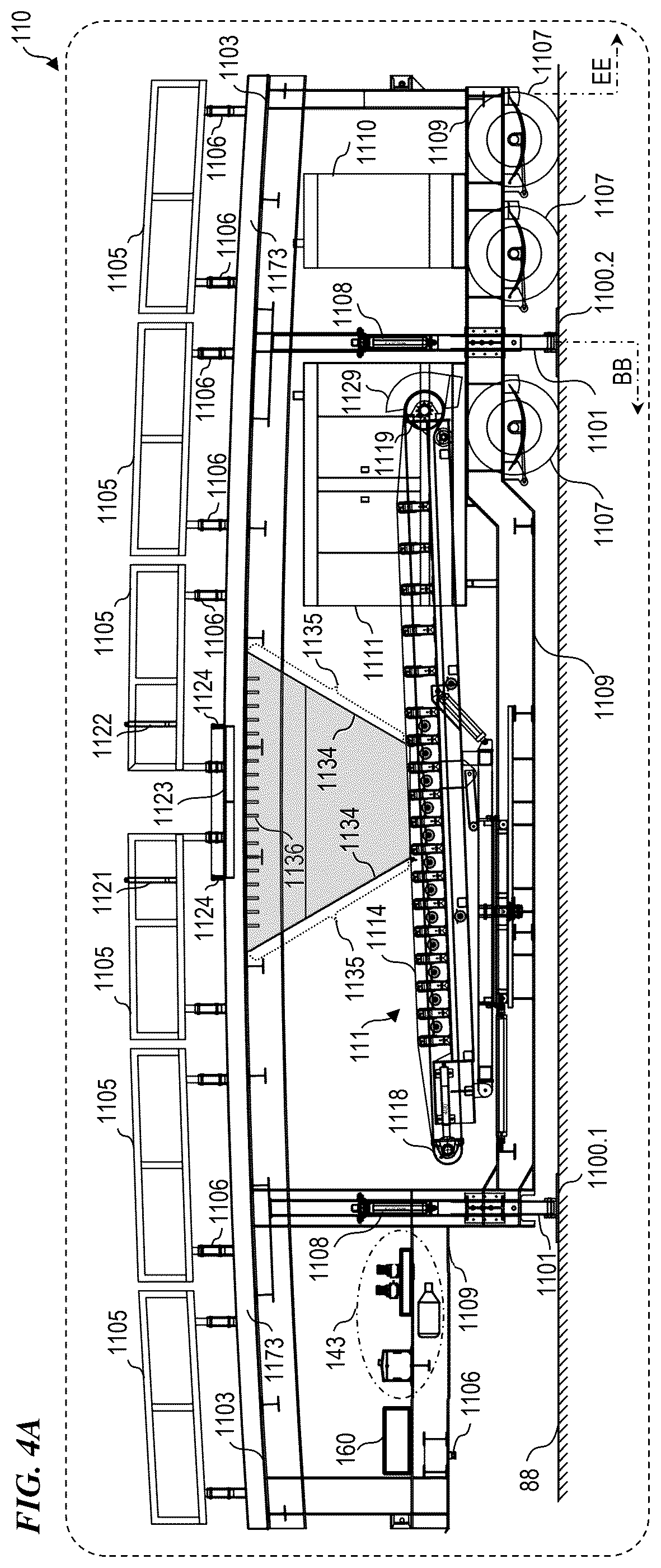 Patent US12479675 Figure 8 – Trailer-integrated drive-over sand-truck unloader system and method with safety features