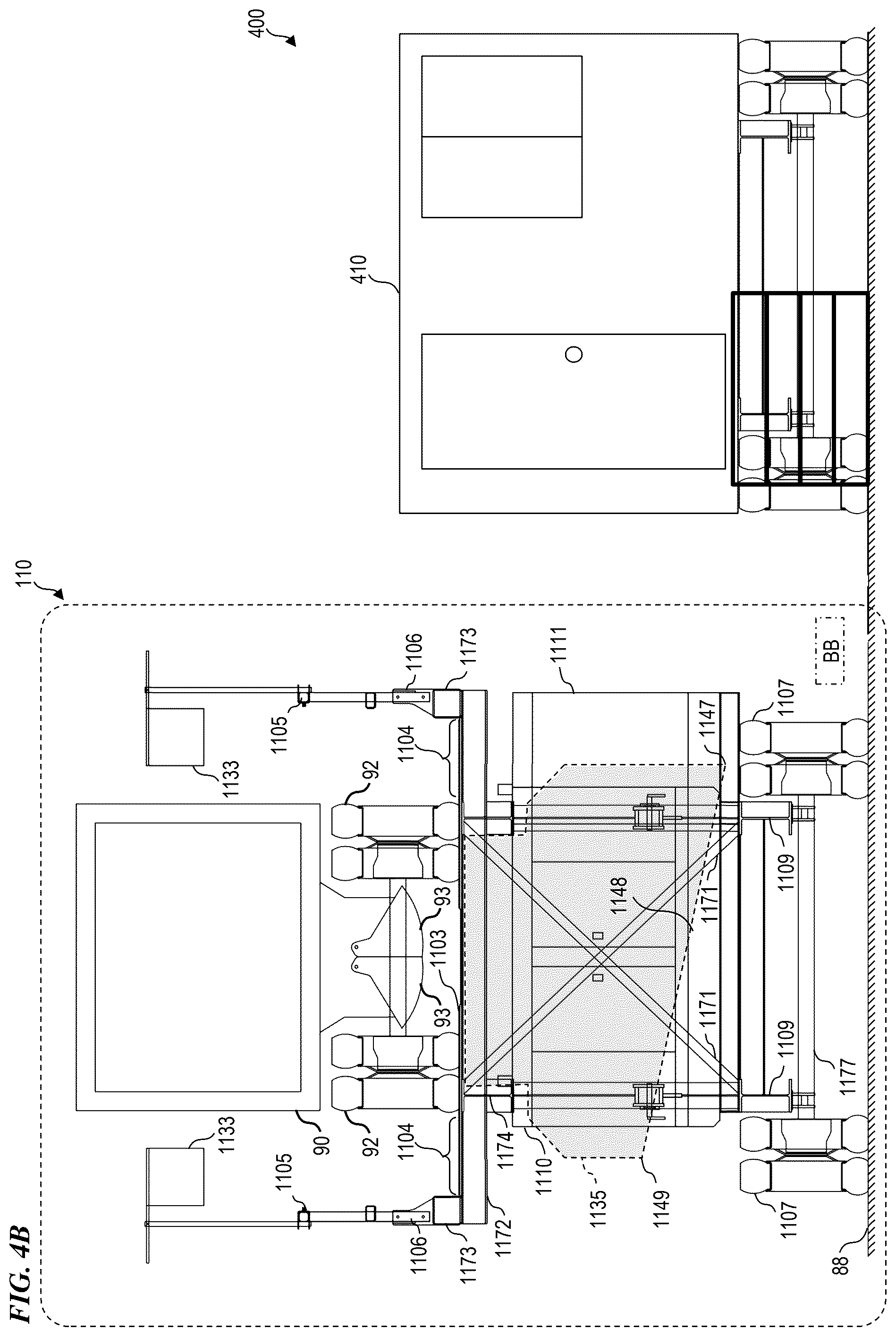 Patent US12479675 Figure 9 – Trailer-integrated drive-over sand-truck unloader system and method with safety features
