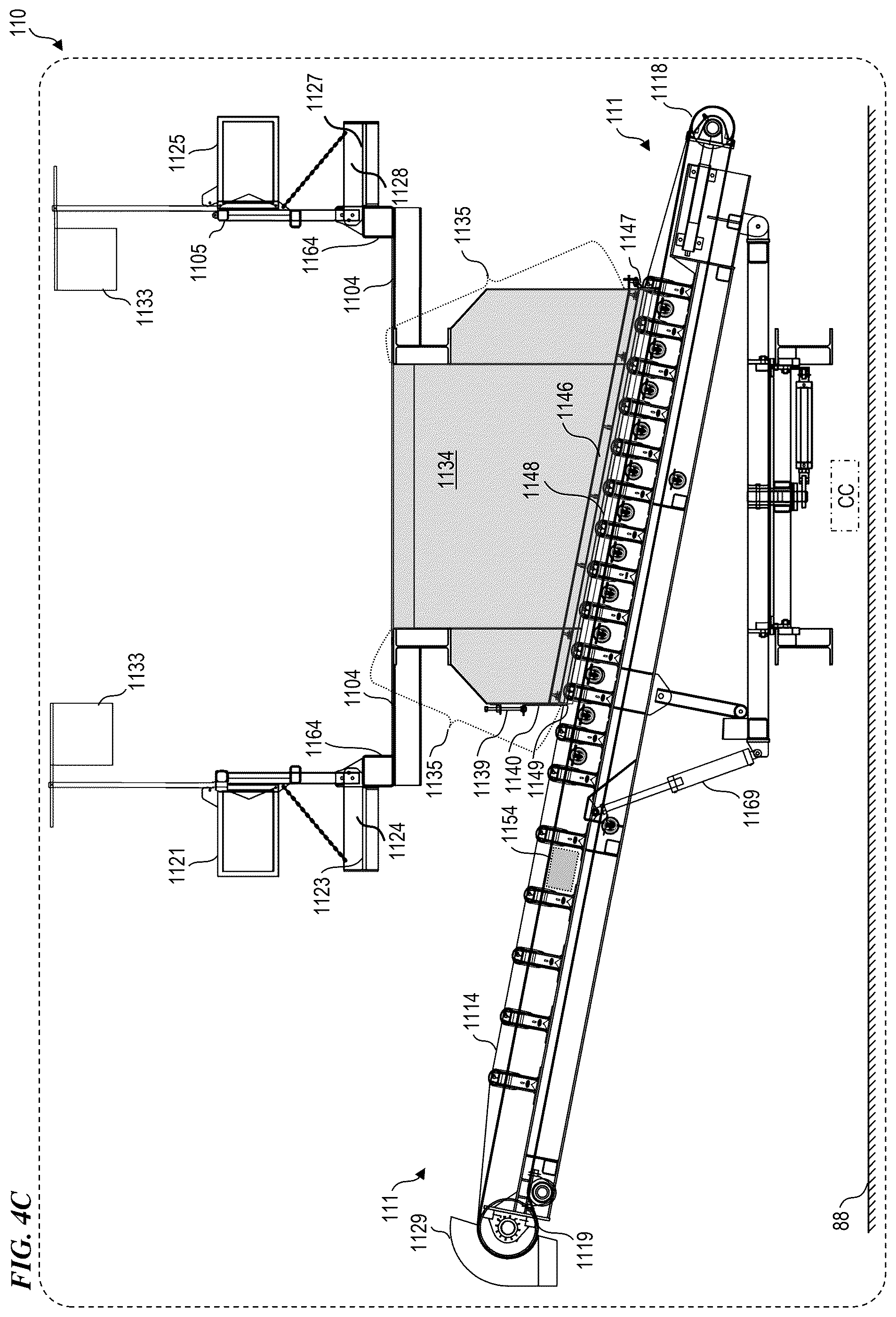 Patent US12479675 Figure 10 – Trailer-integrated drive-over sand-truck unloader system and method with safety features