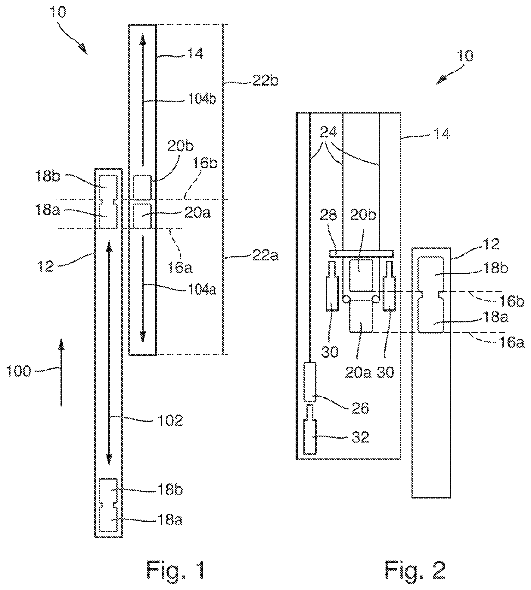 Patent US12479700 Figure 1 – Elevator system having two shafts