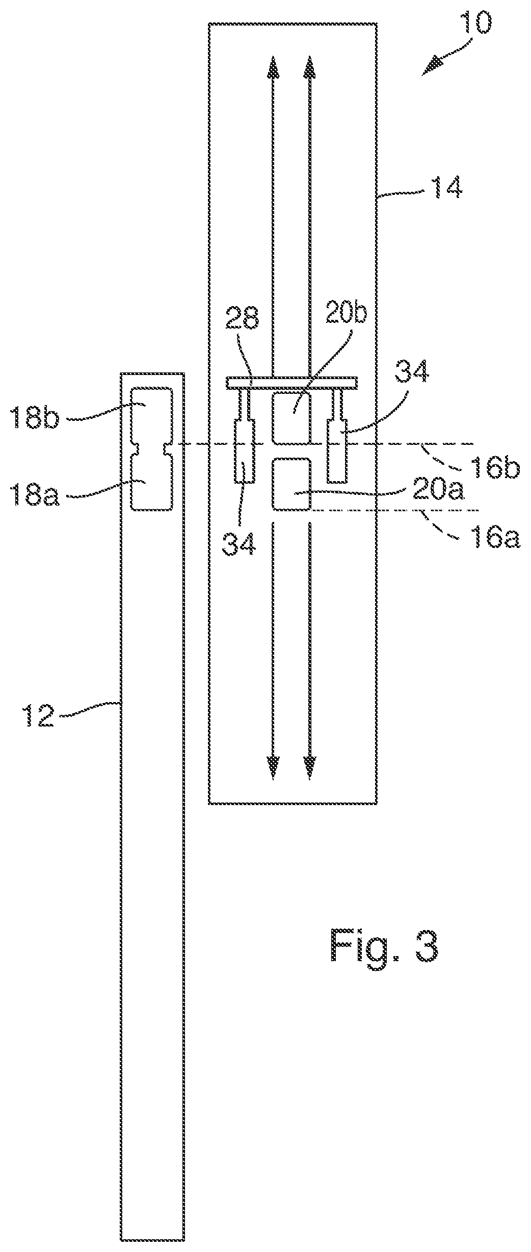 Patent US12479700 Figure 2 – Elevator system having two shafts