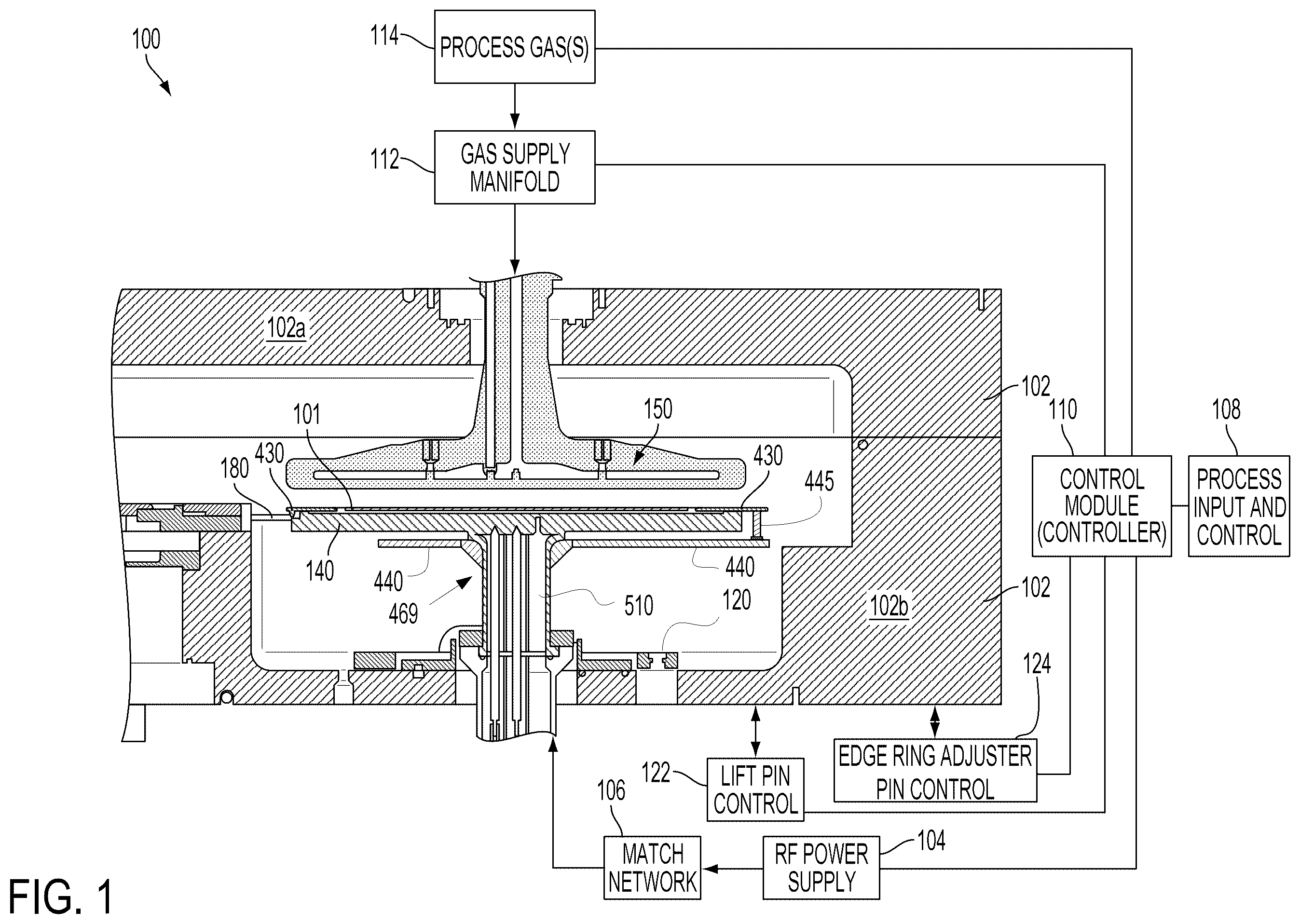 Patent US12480208 Figure 1 – Dynamic sheath control with edge ring lift