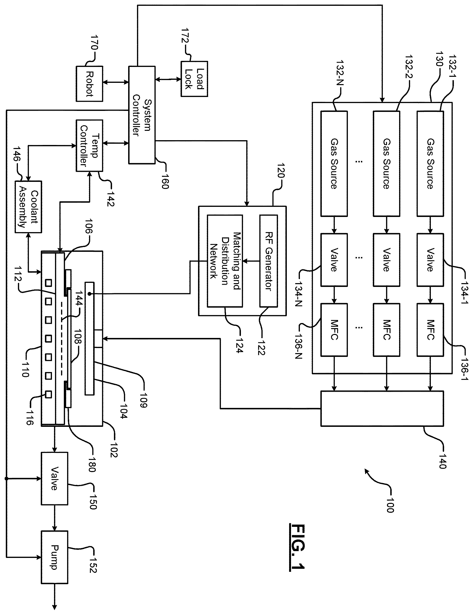 Patent US12480210 Figure 1 – Reduced diameter carrier ring hardware for substrate processing systems