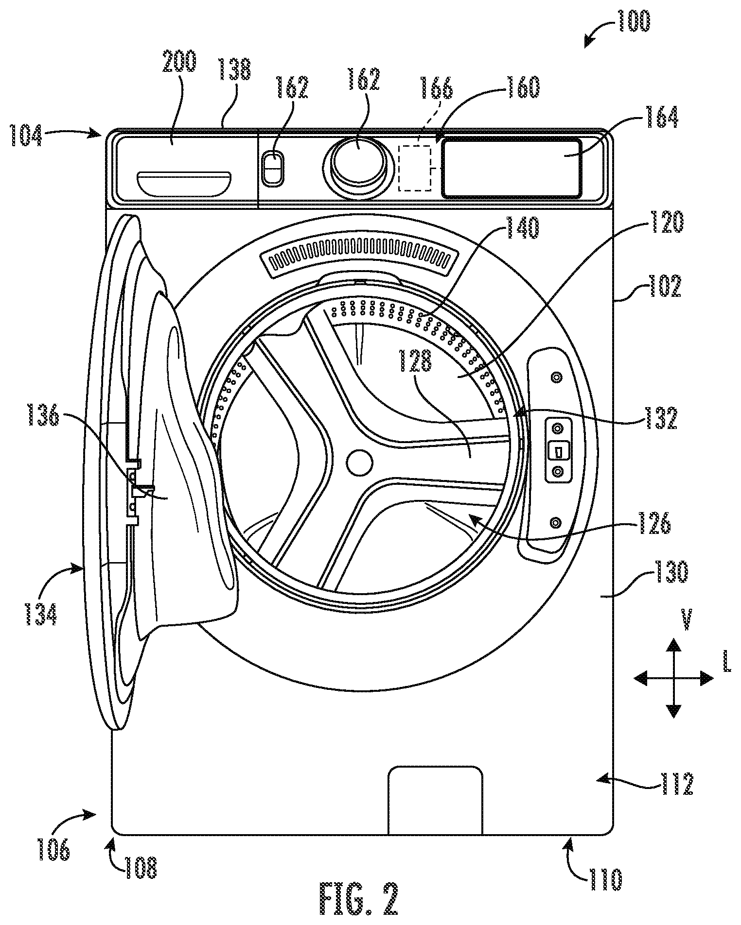 Patent US12480246 Figure 2 – Detergent drawer assembly for a washing machine appliance