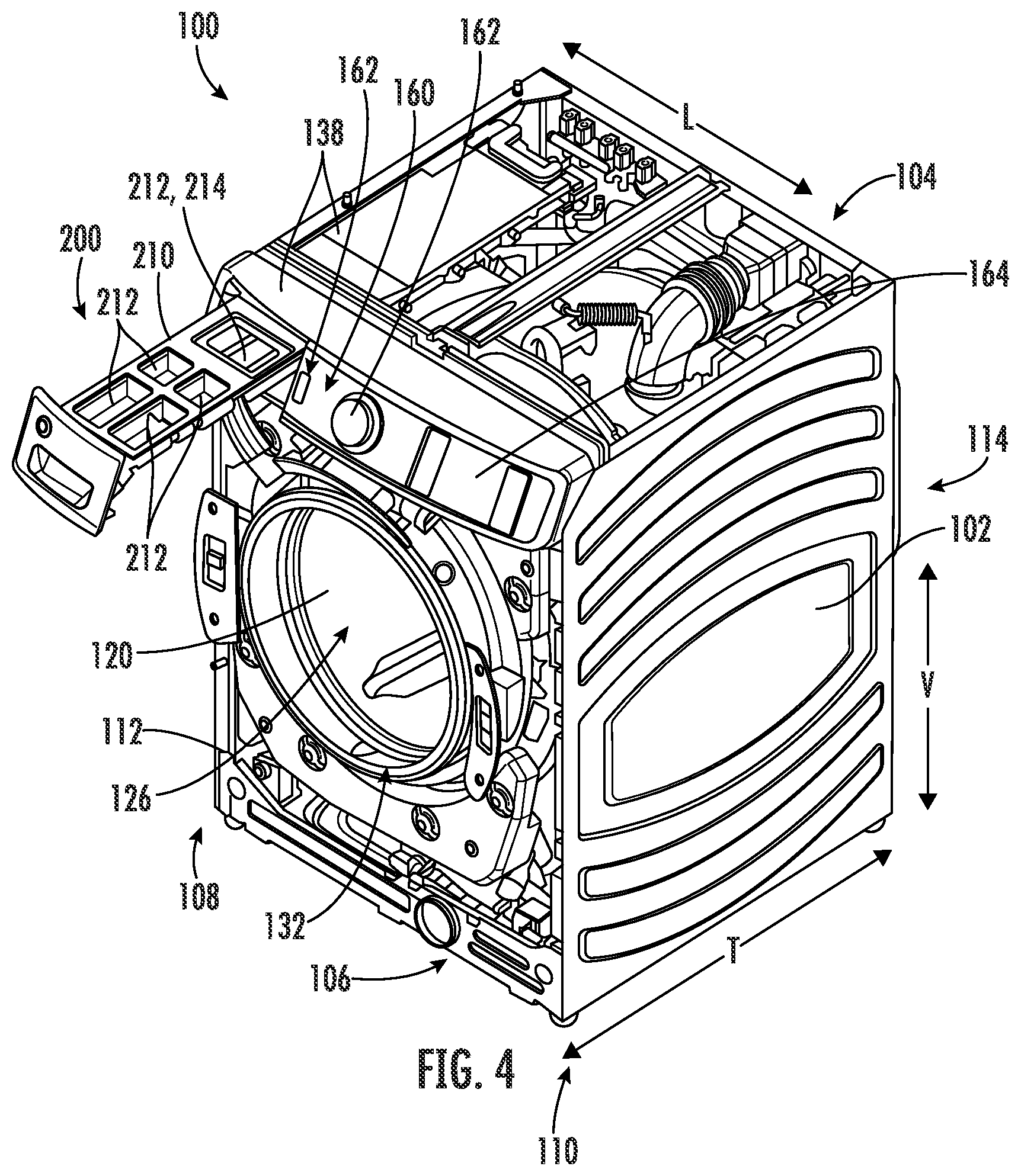 Patent US12480246 Figure 4 – Detergent drawer assembly for a washing machine appliance