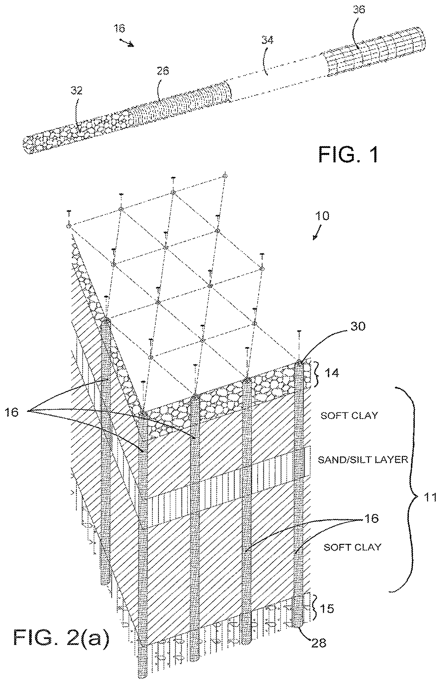 Patent US12480260 Figure 1 – Shear resistant drain system for improving weak foundation soils